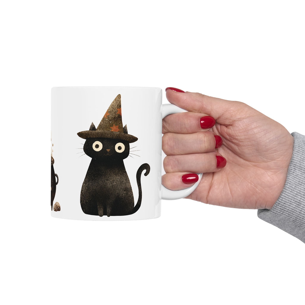 Witch Cat Ceramic Mug — Cute Black Cats & Bubbling Cauldron Coffee Cup (11oz/15oz)
