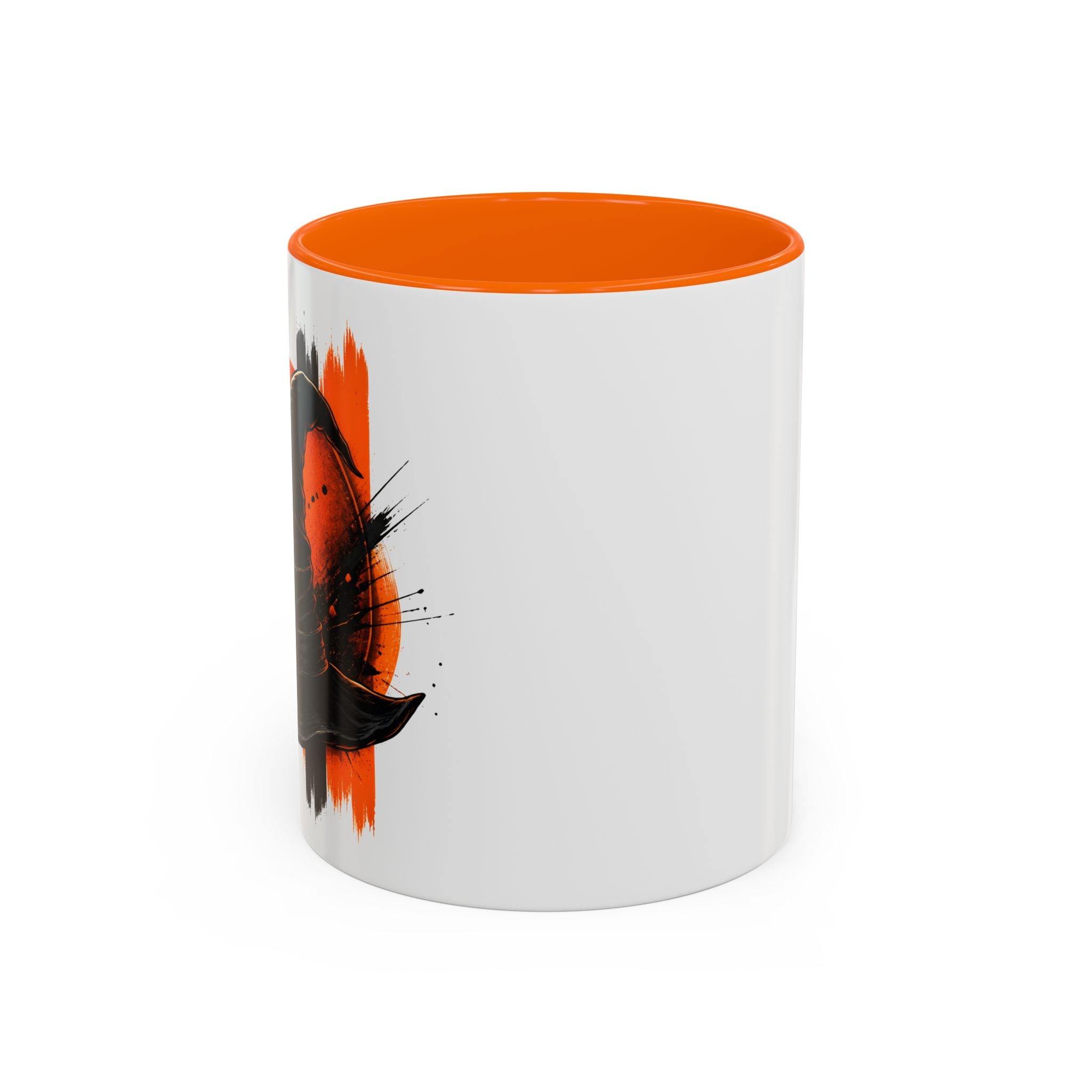 Black Hat & Orange Brushstroke Accent Coffee Mug — Halloween Cat Coffee Cup (11/15oz)