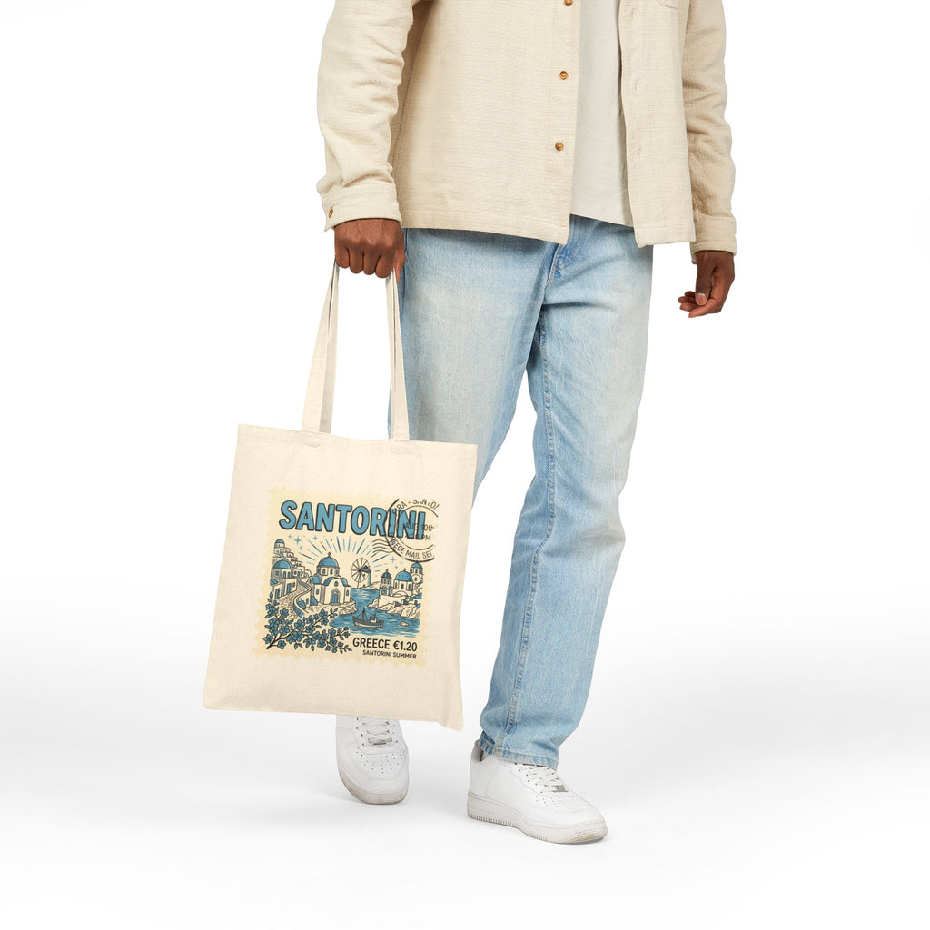 Santorini Canvas Tote Bag – Greek Island Travel Market Bag