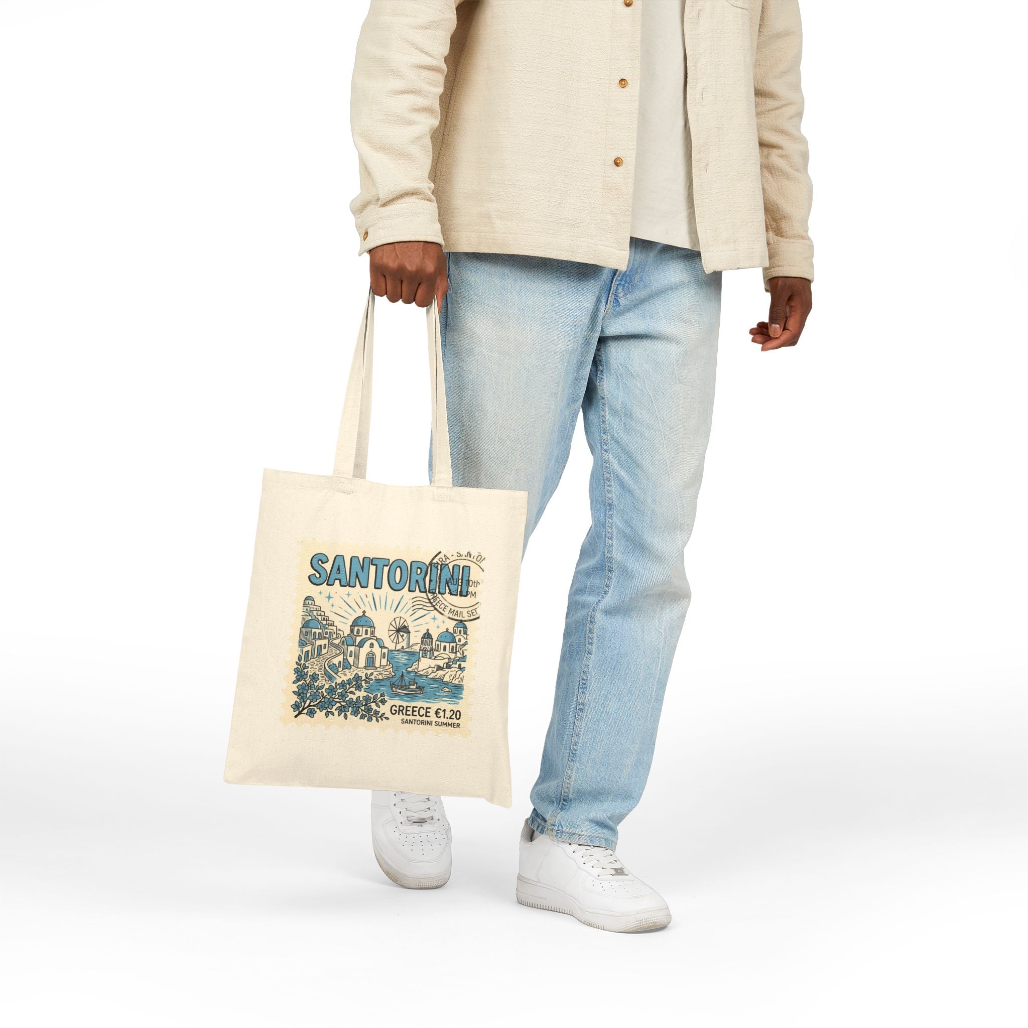 Santorini Canvas Tote Bag – Greek Island Travel Market Bag