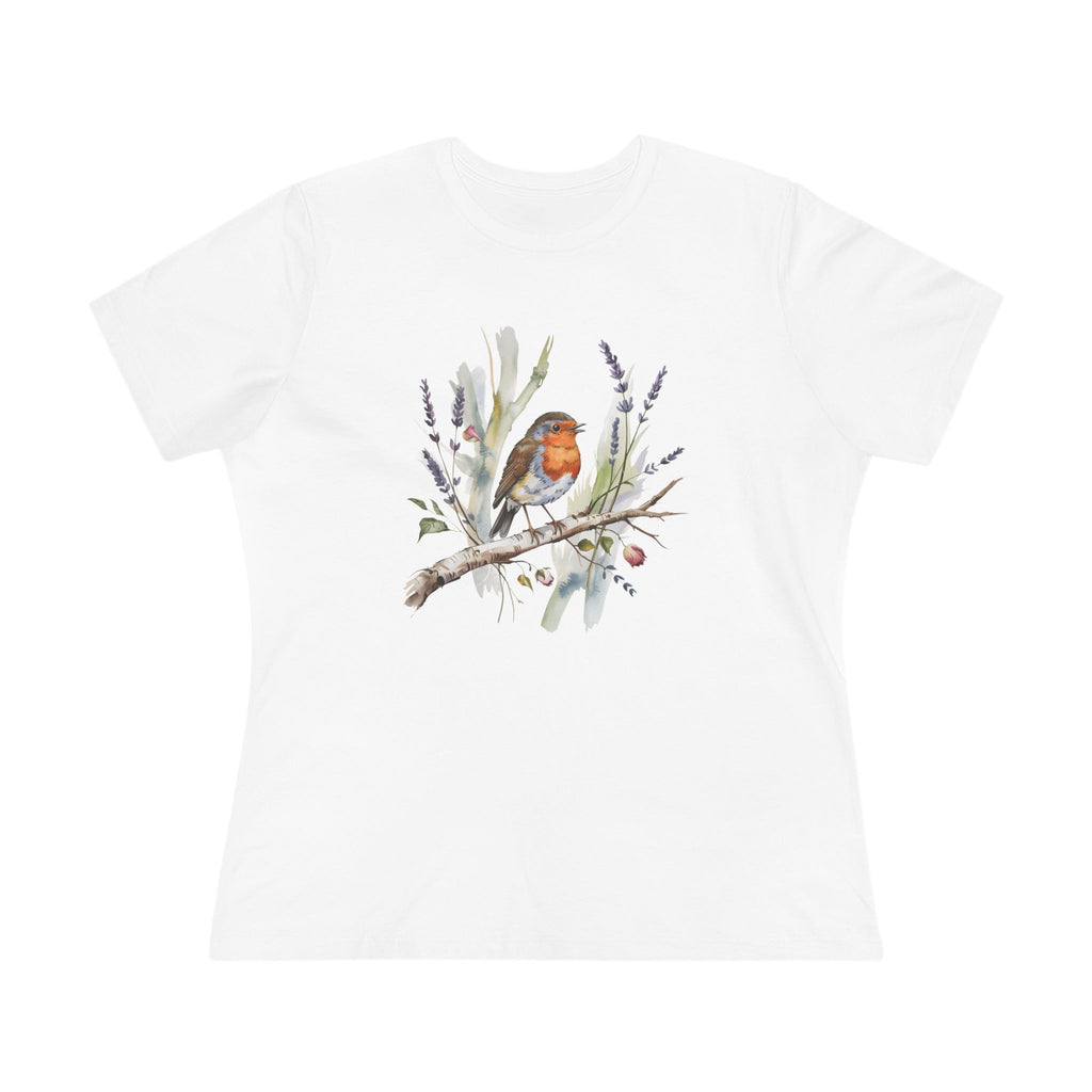 Women's Tee — Watercolor Robin Bird Floral Graphic
