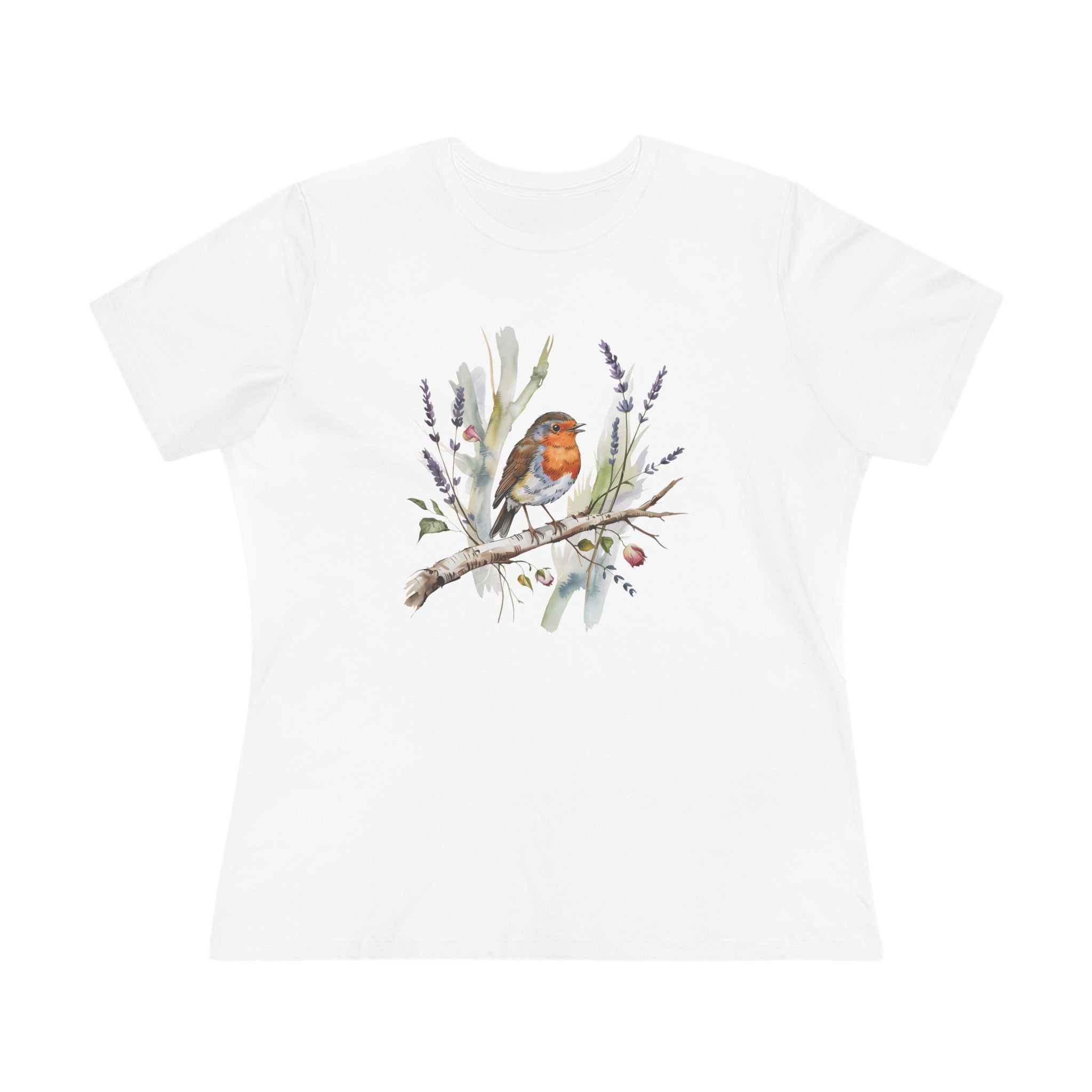 Women's Tee — Watercolor Robin Bird Floral Graphic