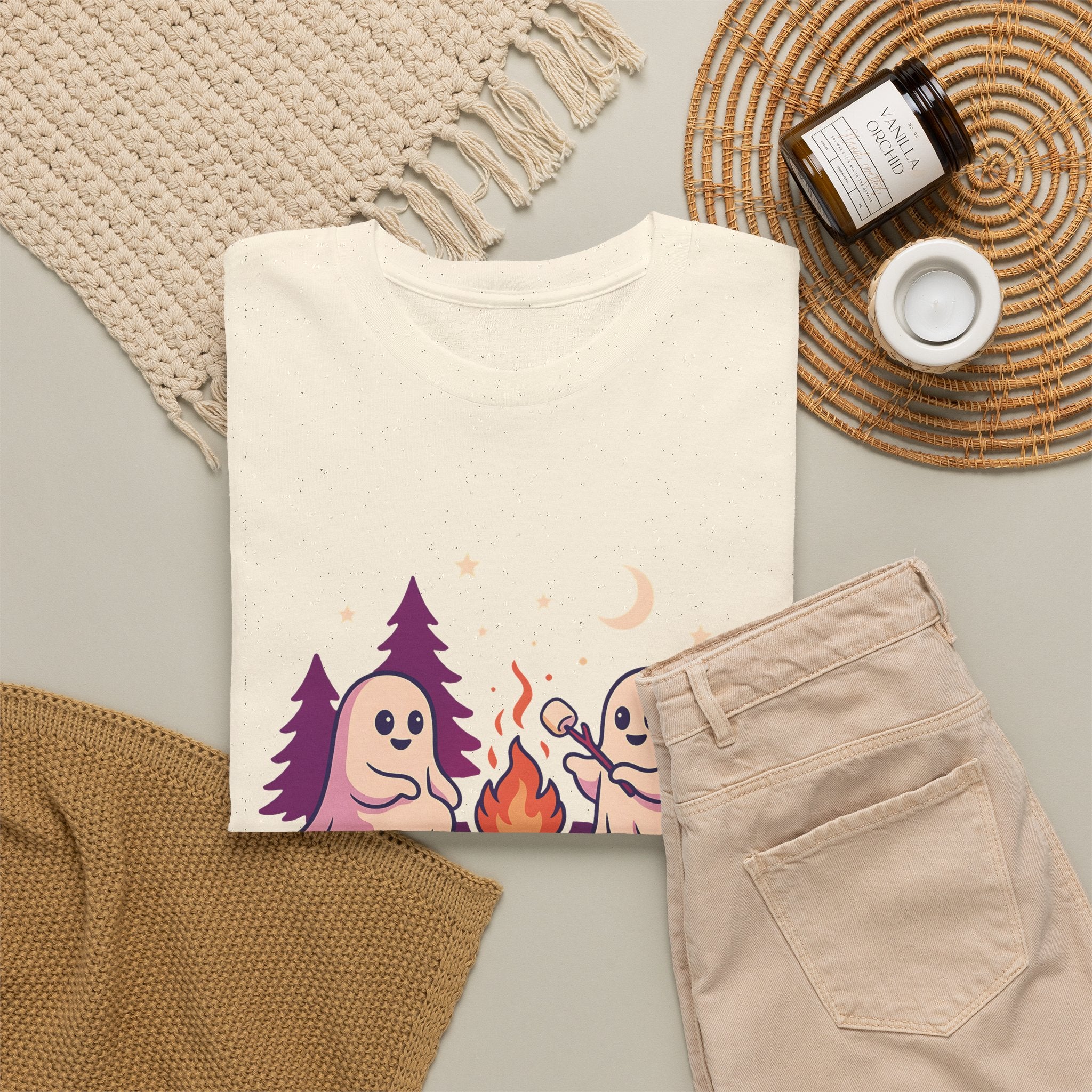 Spooky Stories Night Tee — Cute Ghost Campfire Halloween T-Shirt