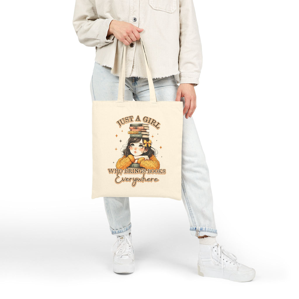 Booklover Tote Bag — "Just a Girl Who Brings Books Everywhere" Cotton Canvas Tote
