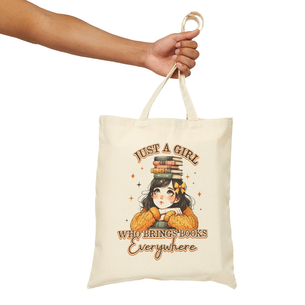 Booklover Tote Bag — "Just a Girl Who Brings Books Everywhere" Cotton Canvas Tote