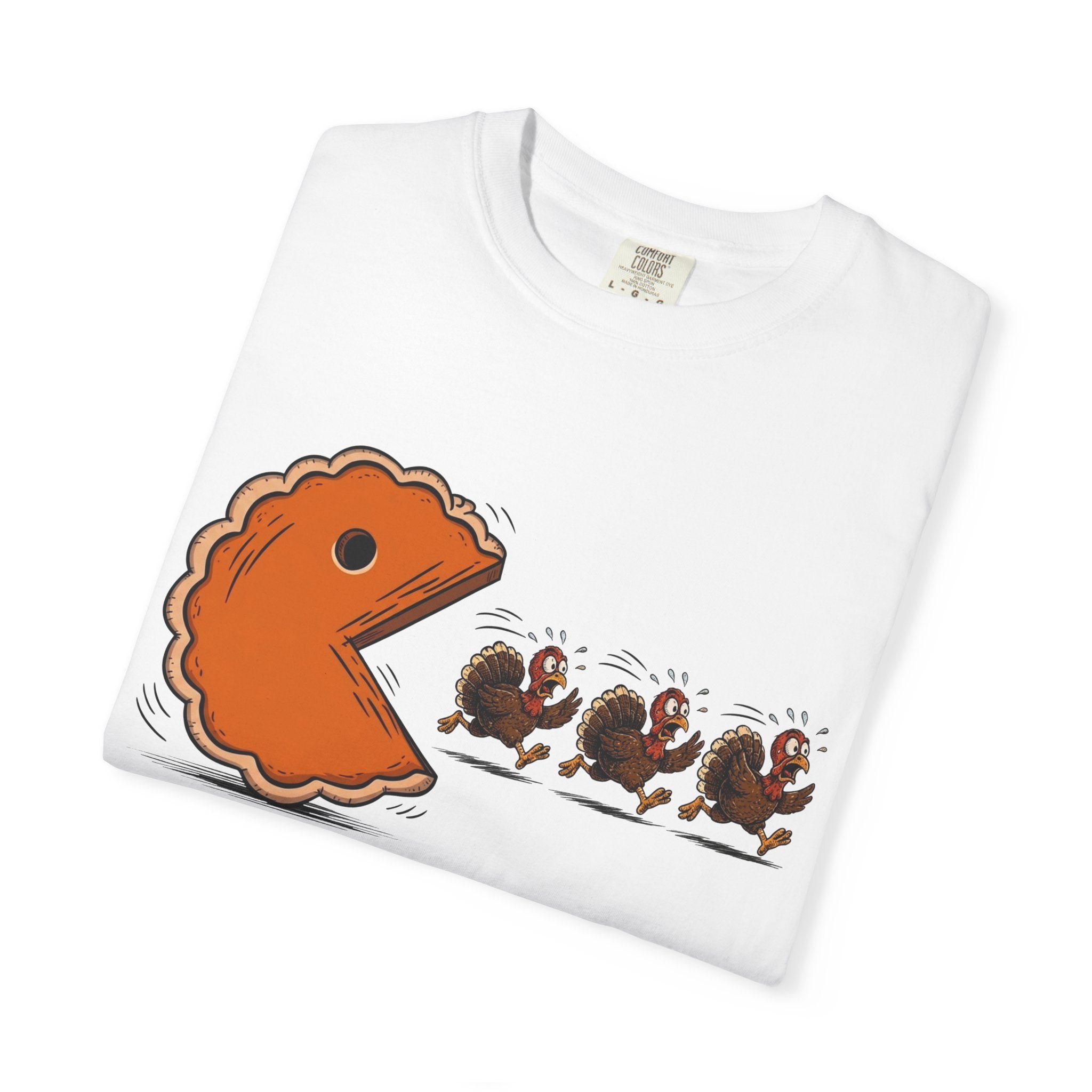 Pac-Man Pie T-Shirt — Funny Thanksgiving Turkey Chase Tee