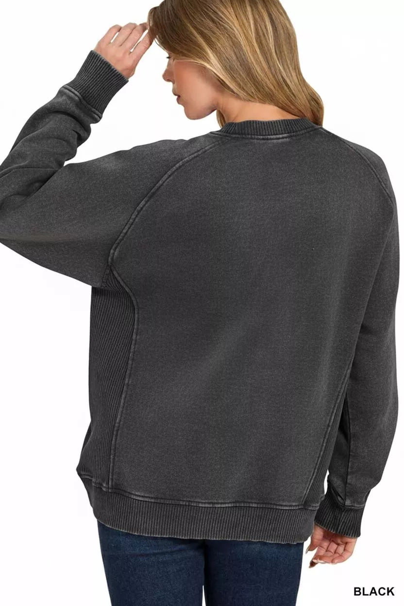 Acid Washed Fleece Sweatshirt with Side Rib Detail - Addy Avenue