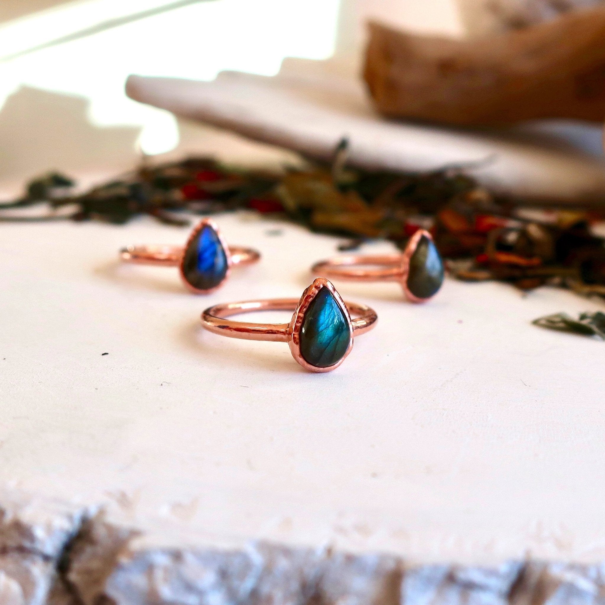 Blue Labradorite Ring | Handmade by Blackbird & Sage - Addy Avenue