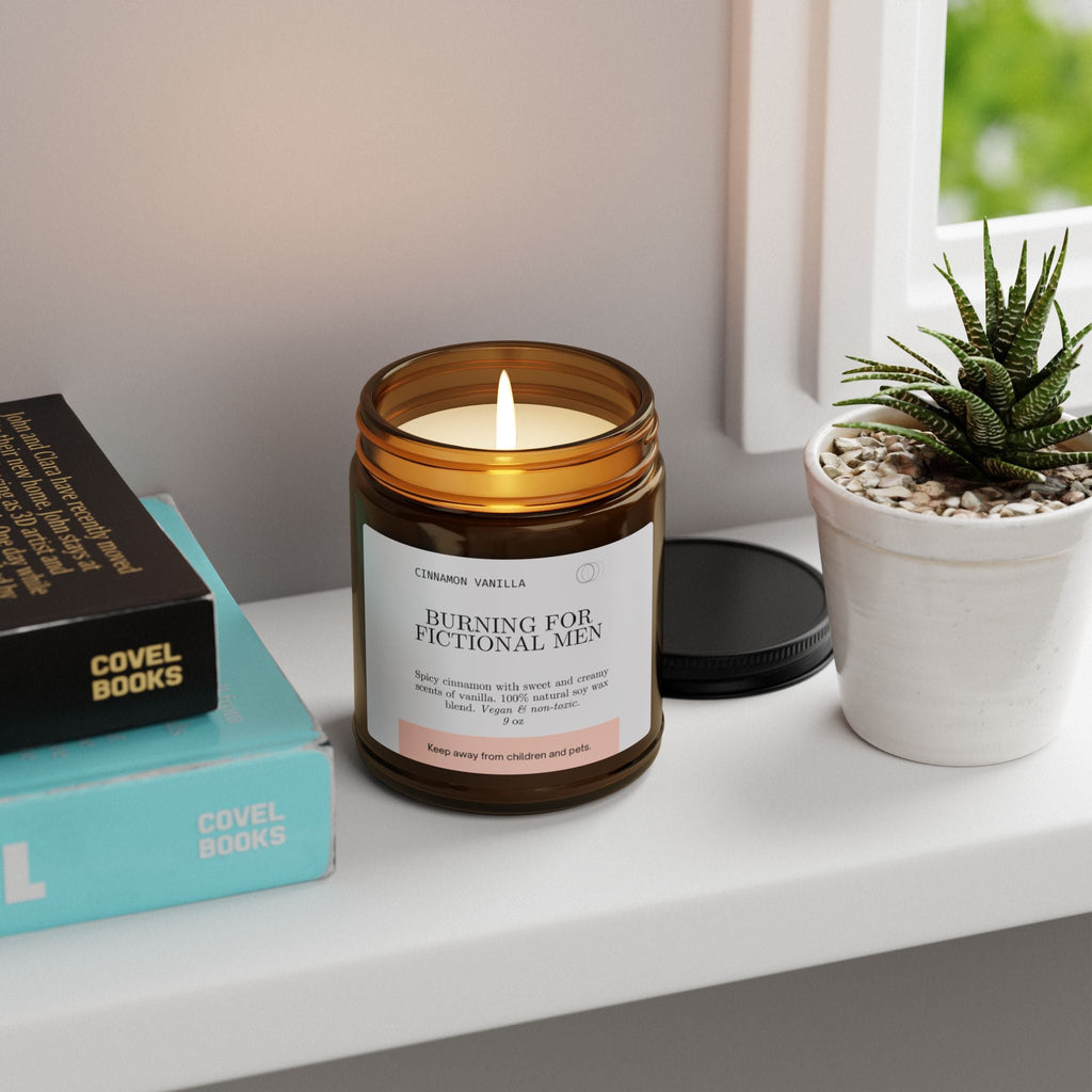 Burning for Fictional Men Candle | Scented Soy Candle, Cinnamon Vanilla, Amber Jar - Addy Avenue