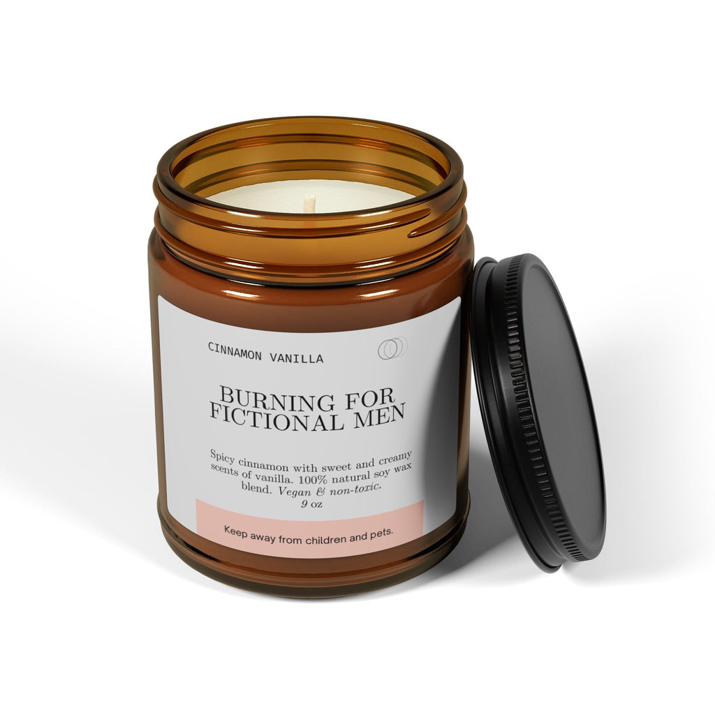 Burning for Fictional Men Candle | Scented Soy Candle, Cinnamon Vanilla, Amber Jar - Addy Avenue
