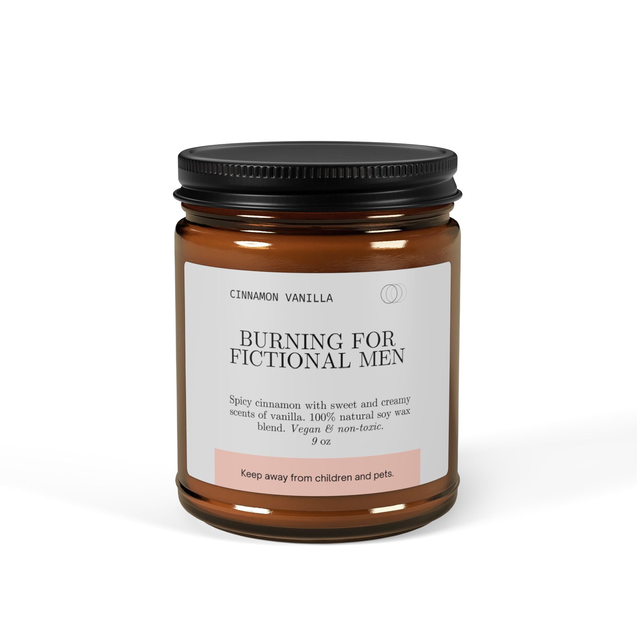 Burning for Fictional Men Candle | Scented Soy Candle, Cinnamon Vanilla, Amber Jar - Addy Avenue