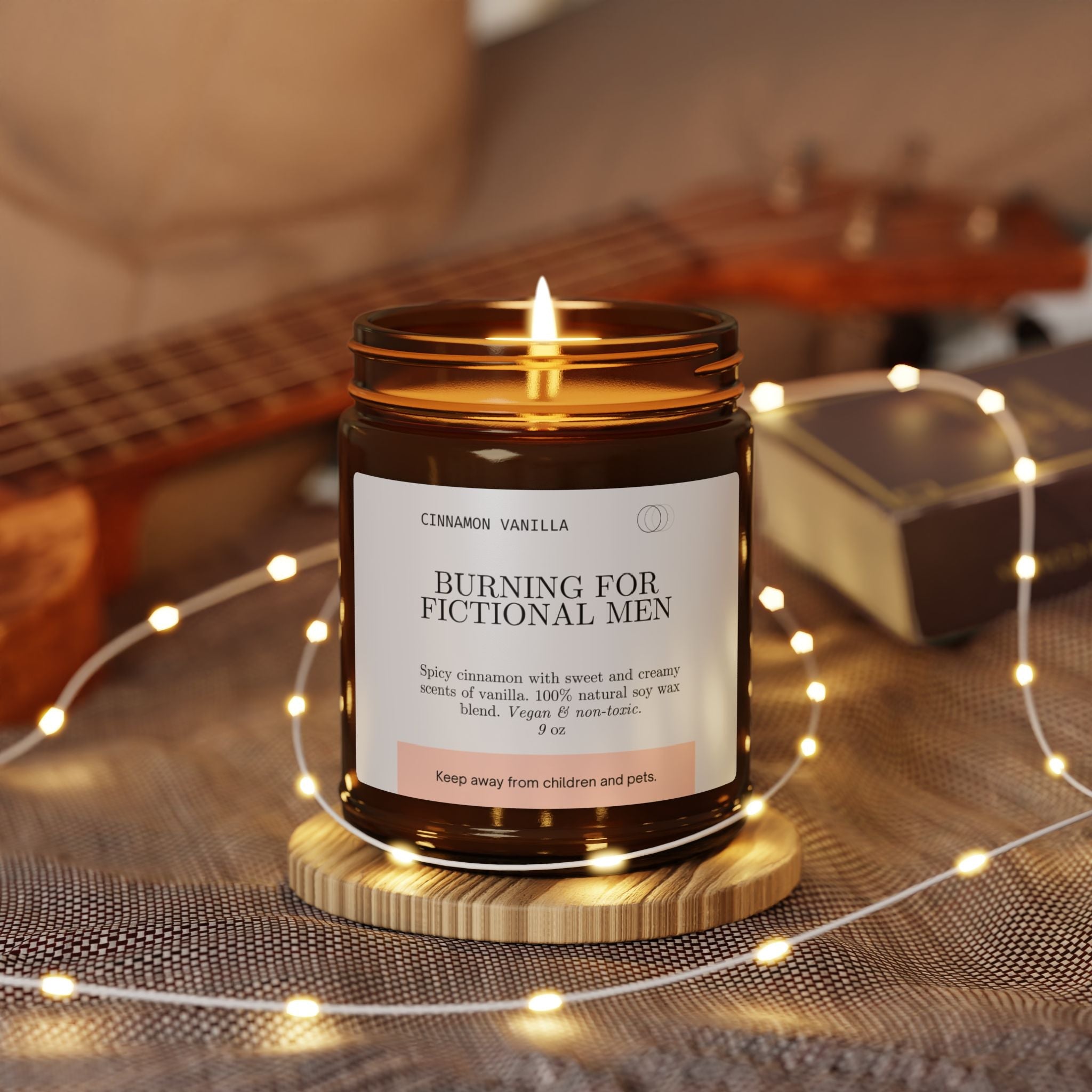 Burning for Fictional Men Candle | Scented Soy Candle, Cinnamon Vanilla, Amber Jar - Addy Avenue