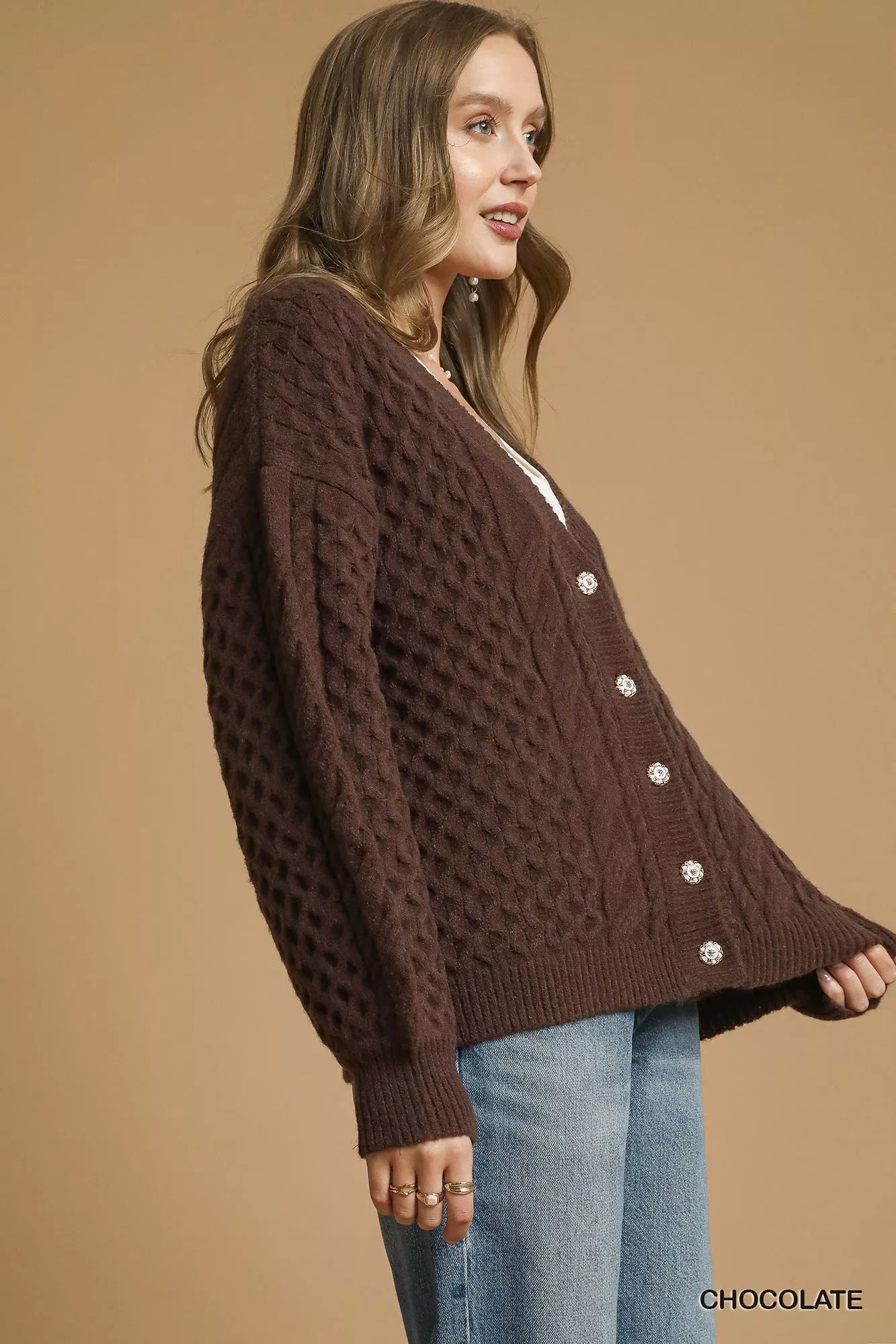 Cable Knit Pearl Button Cardigan - Addy Avenue