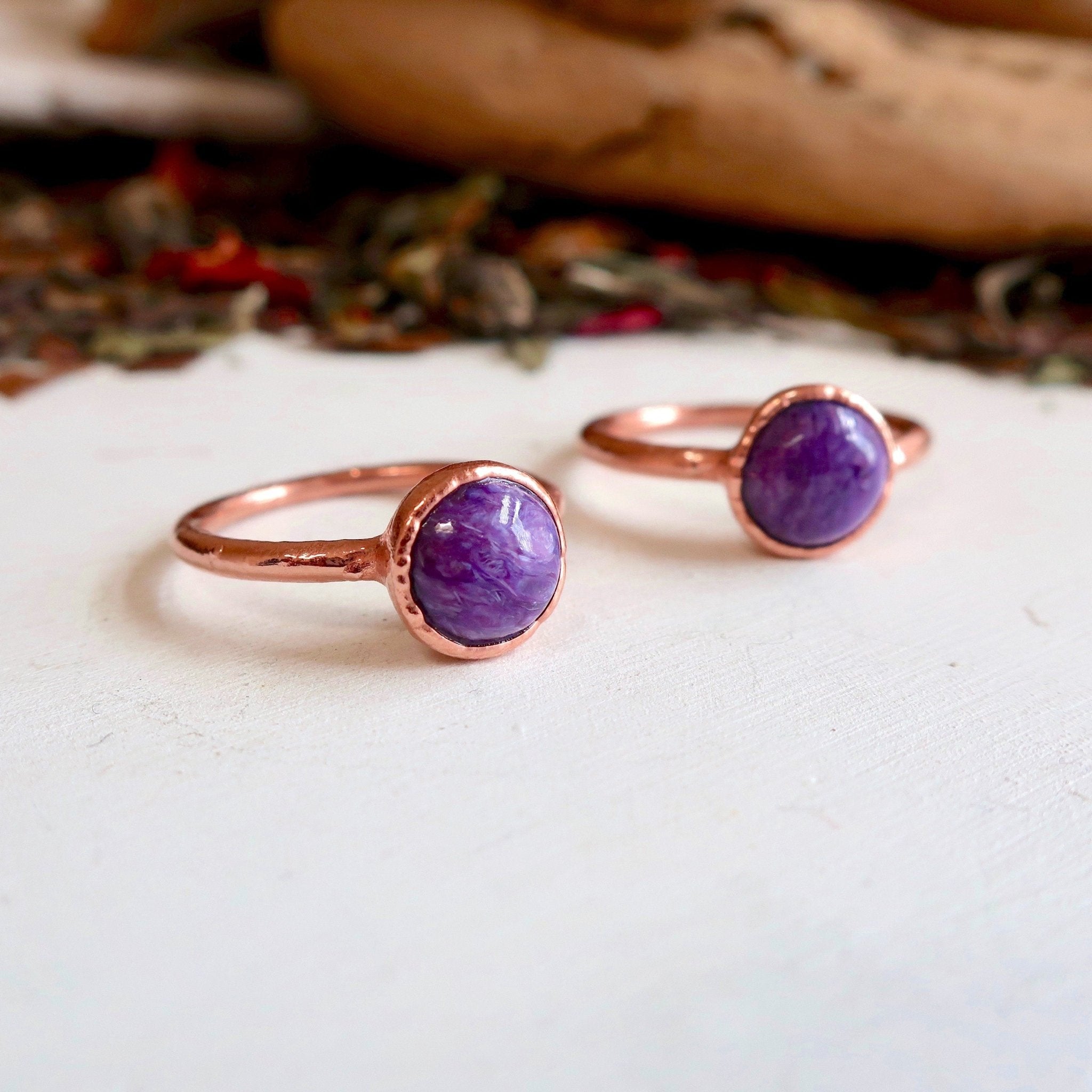 Charoite Ring - Copper Boho | Handmade by Blackbird & Sage - Addy Avenue