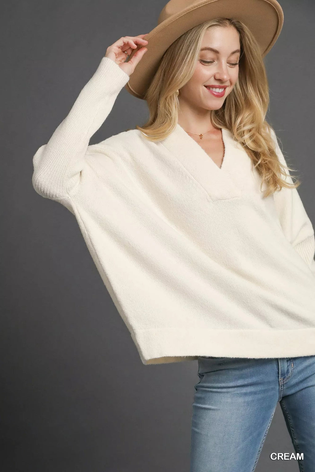 Chic V - Neck Sweater with Wide Trim - Addy Avenue