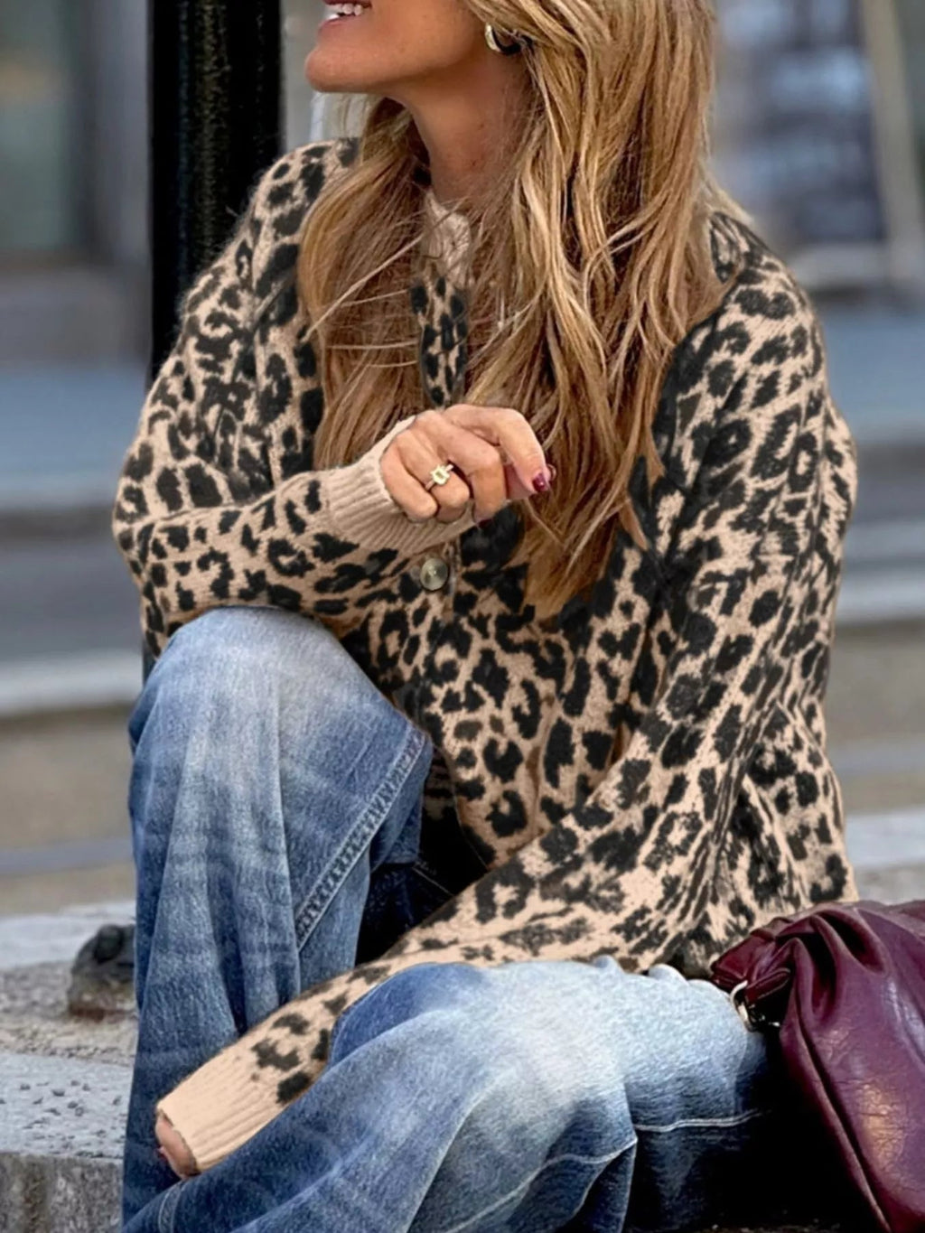 Chunky Leopard Cardigan - Drop Shoulder Knit - Addy Avenue