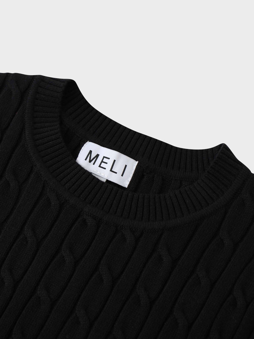 Crew Neck Cable Sweater - Black - Addy Avenue