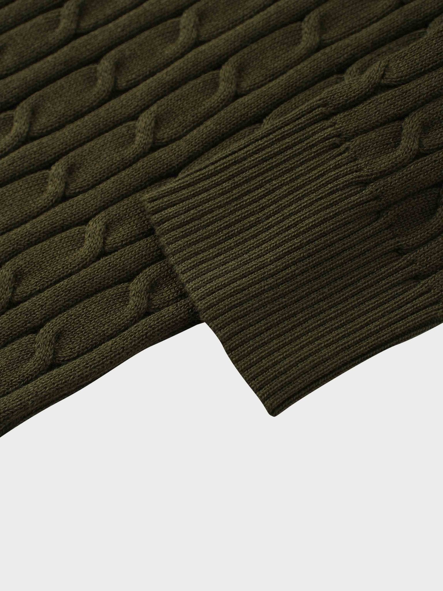Crew Neck Cable Sweater - Olive Green - Addy Avenue