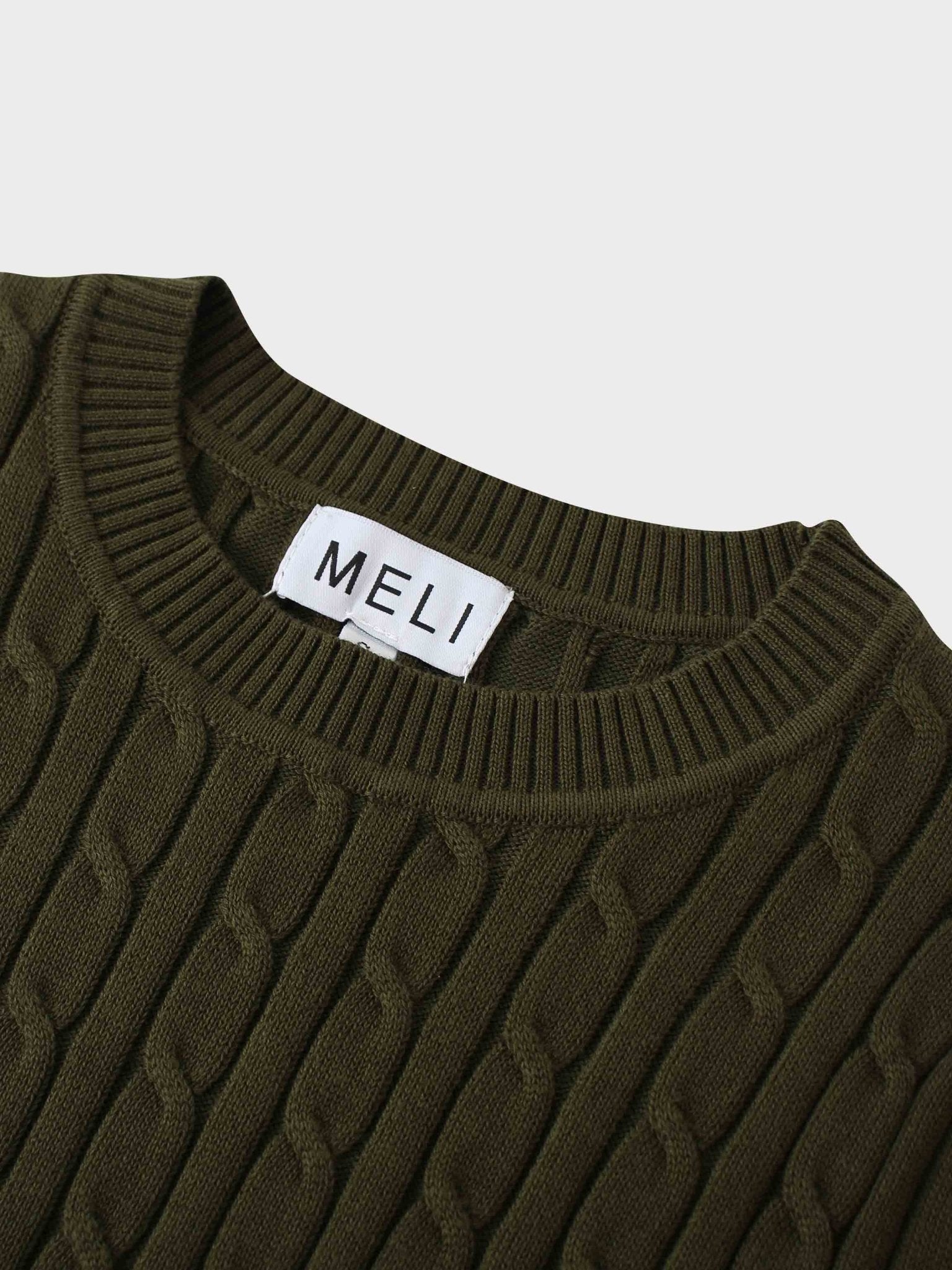 Crew Neck Cable Sweater - Olive Green - Addy Avenue