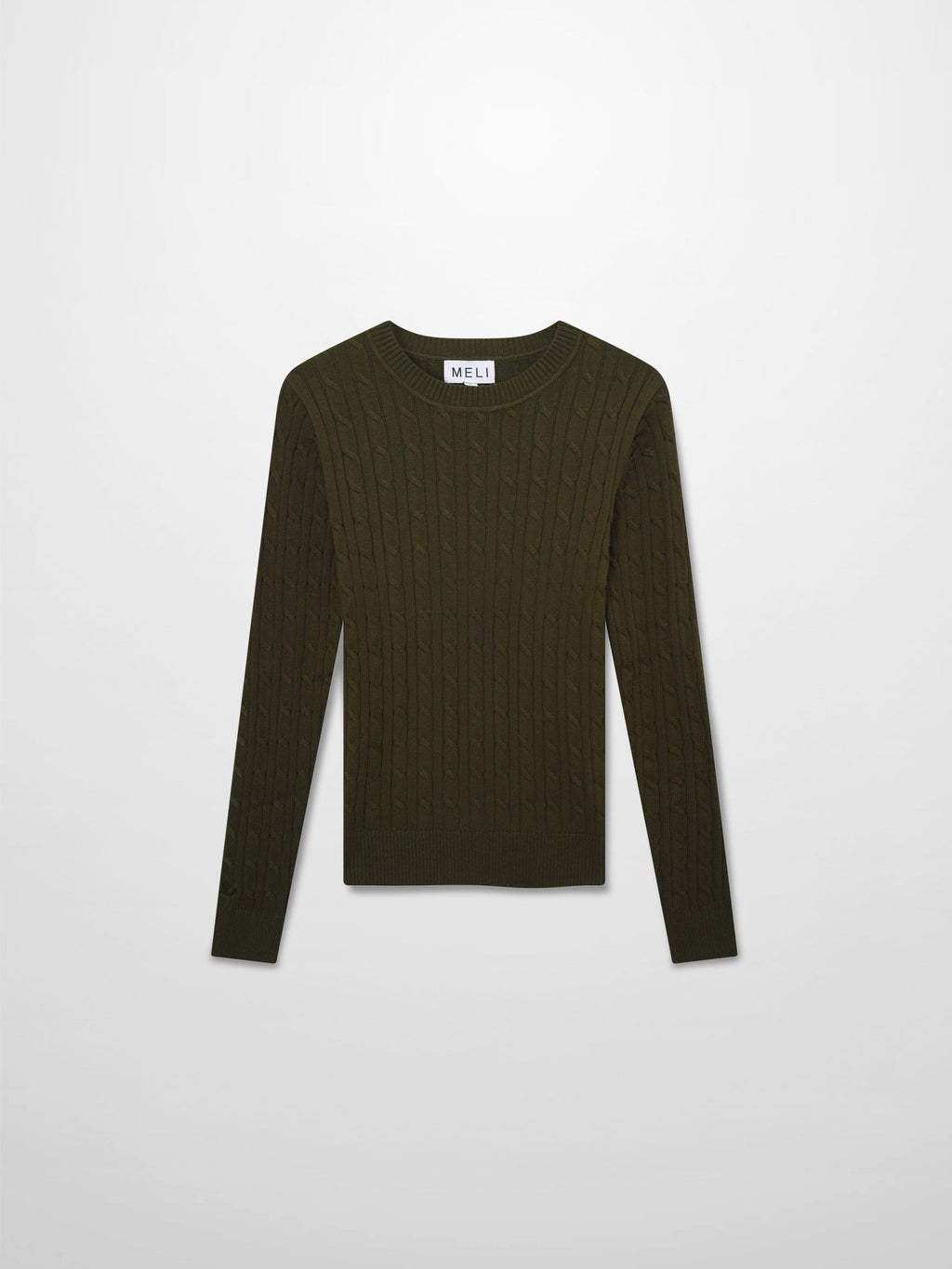 Crew Neck Cable Sweater - Olive Green - Addy Avenue