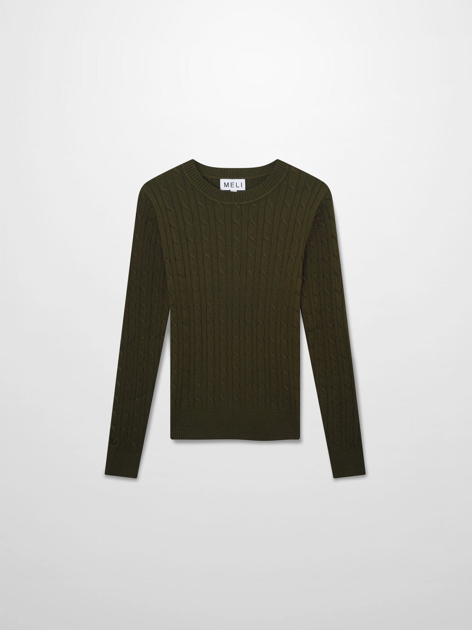 Crew Neck Cable Sweater - Olive Green - Addy Avenue