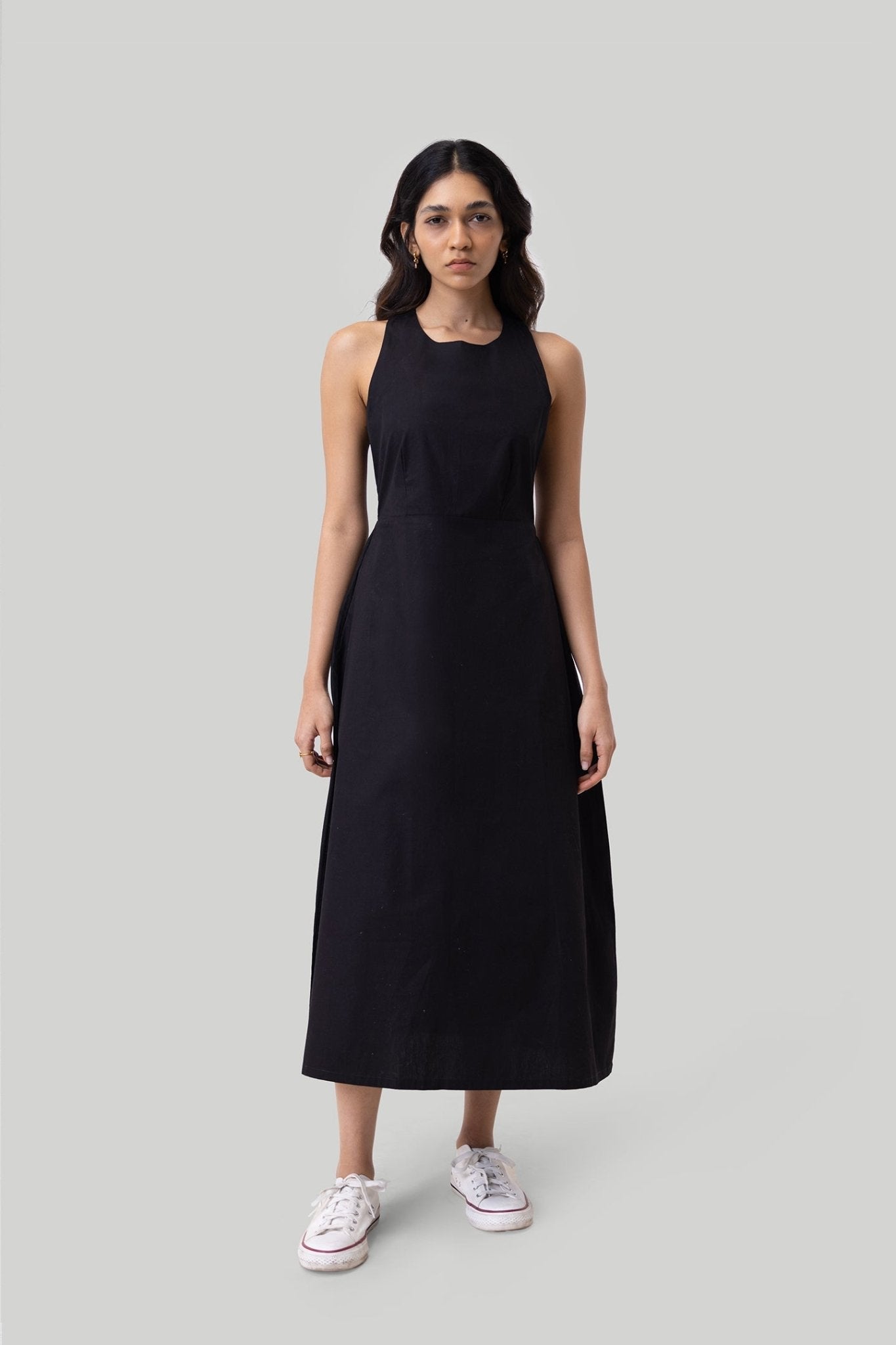 Cross - back Midi Dress in Black - Addy Avenue