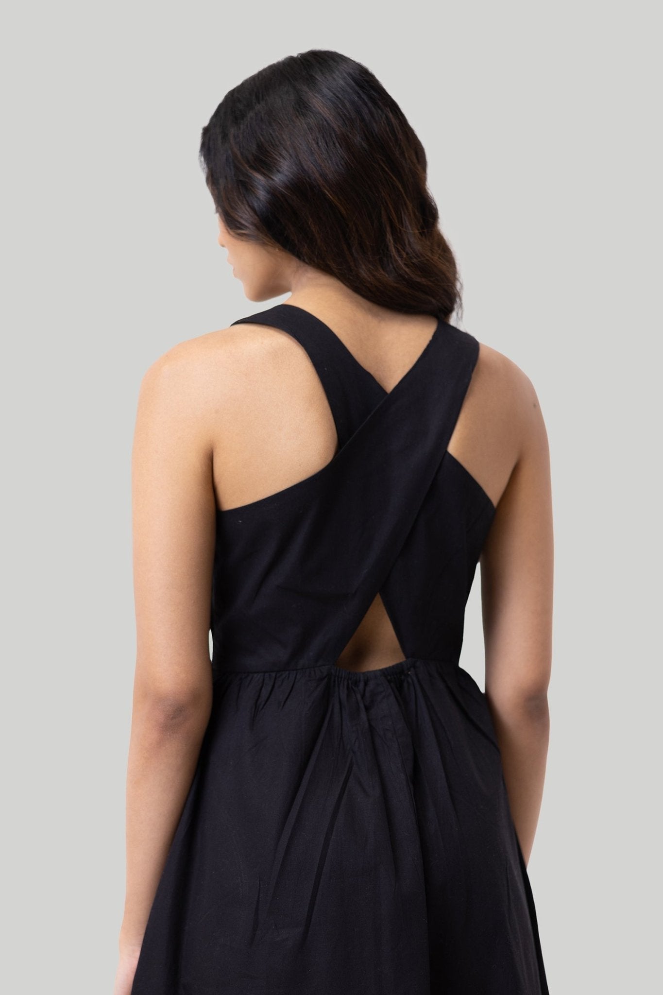 Cross - back Midi Dress in Black - Addy Avenue
