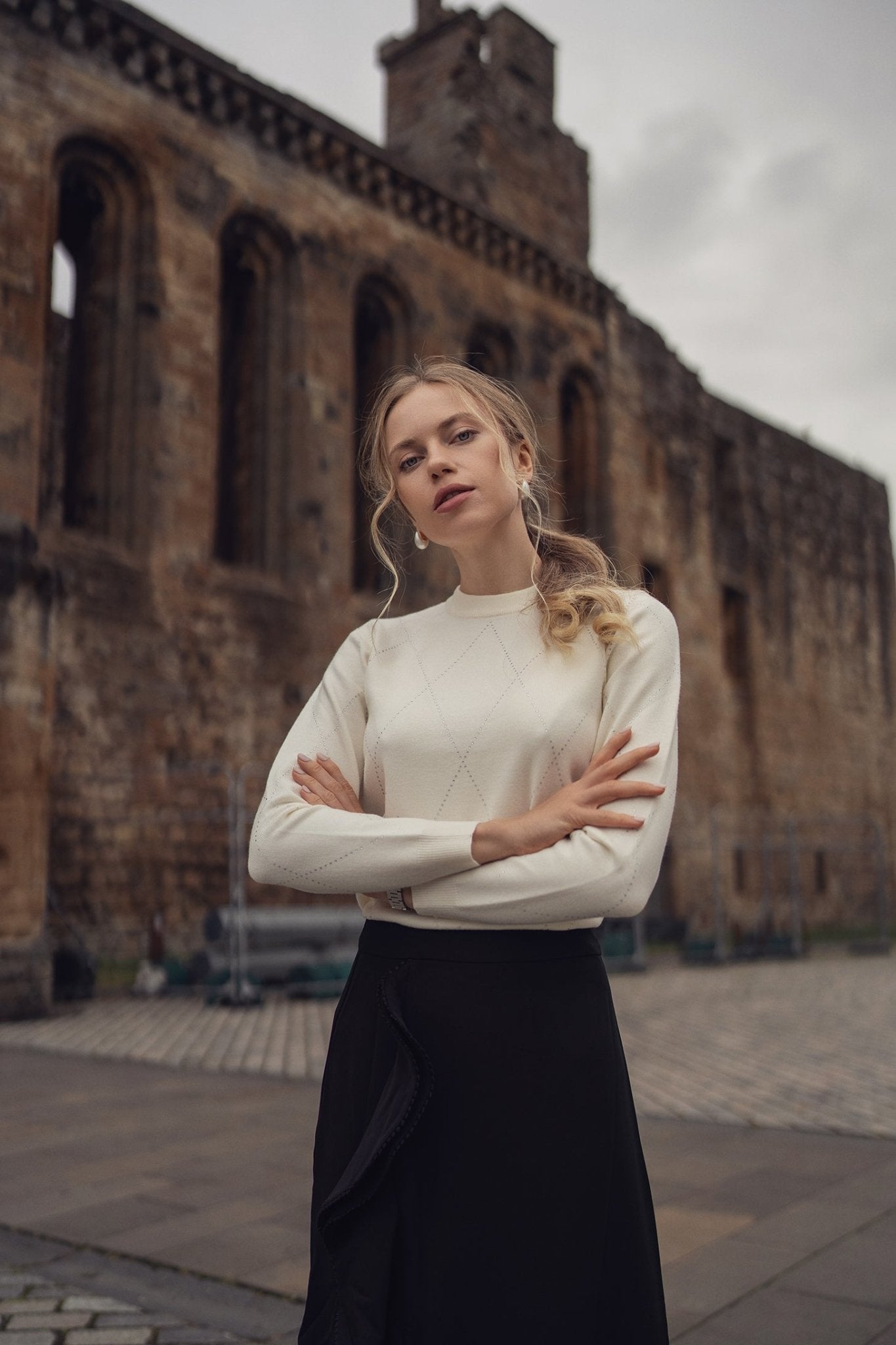 Diamond Stud Design Sweater - Ivory - Addy Avenue