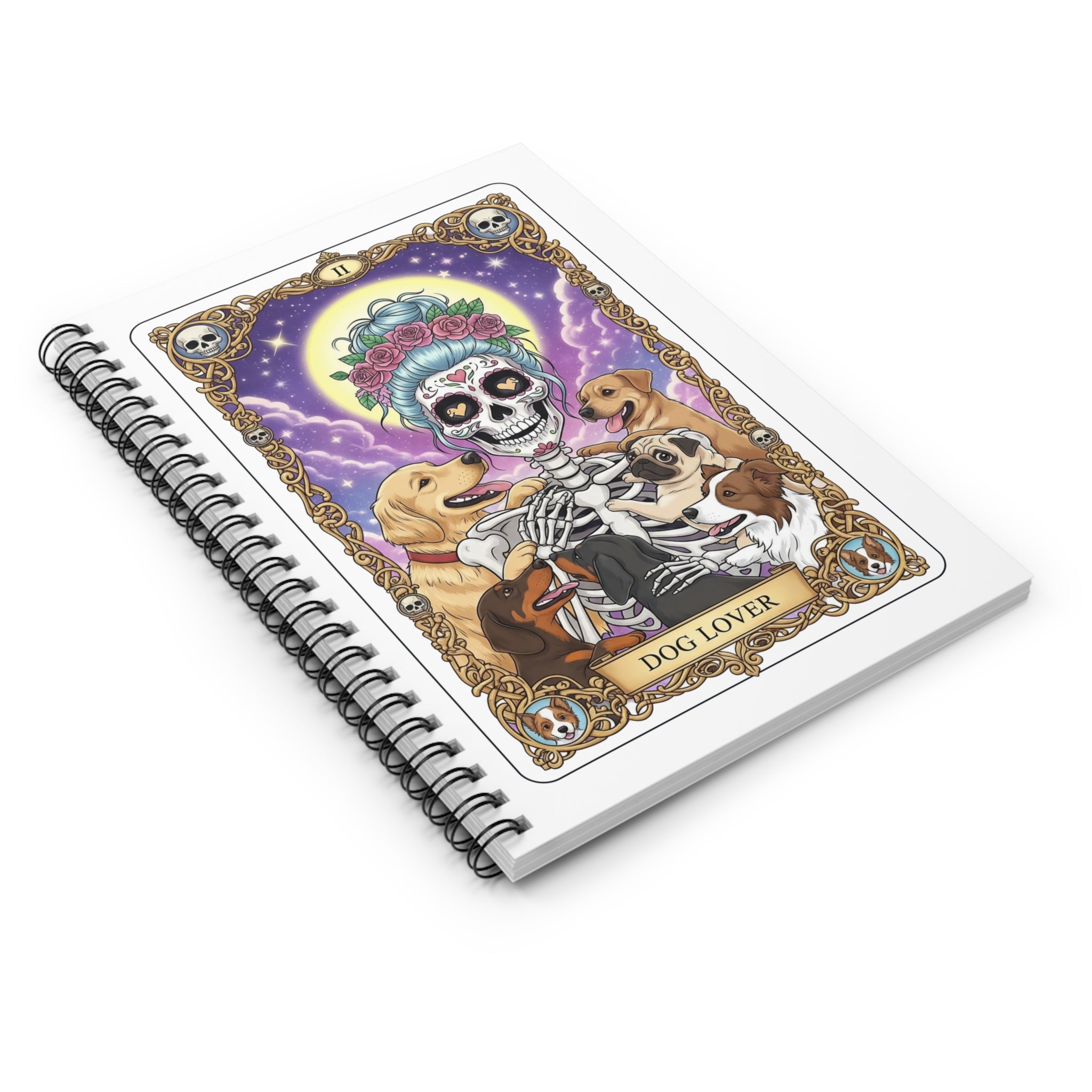 Dog Lover Skeleton Notebook | Spiral Ruled Journal, Cute Skeleton Dog Illustration - Addy Avenue