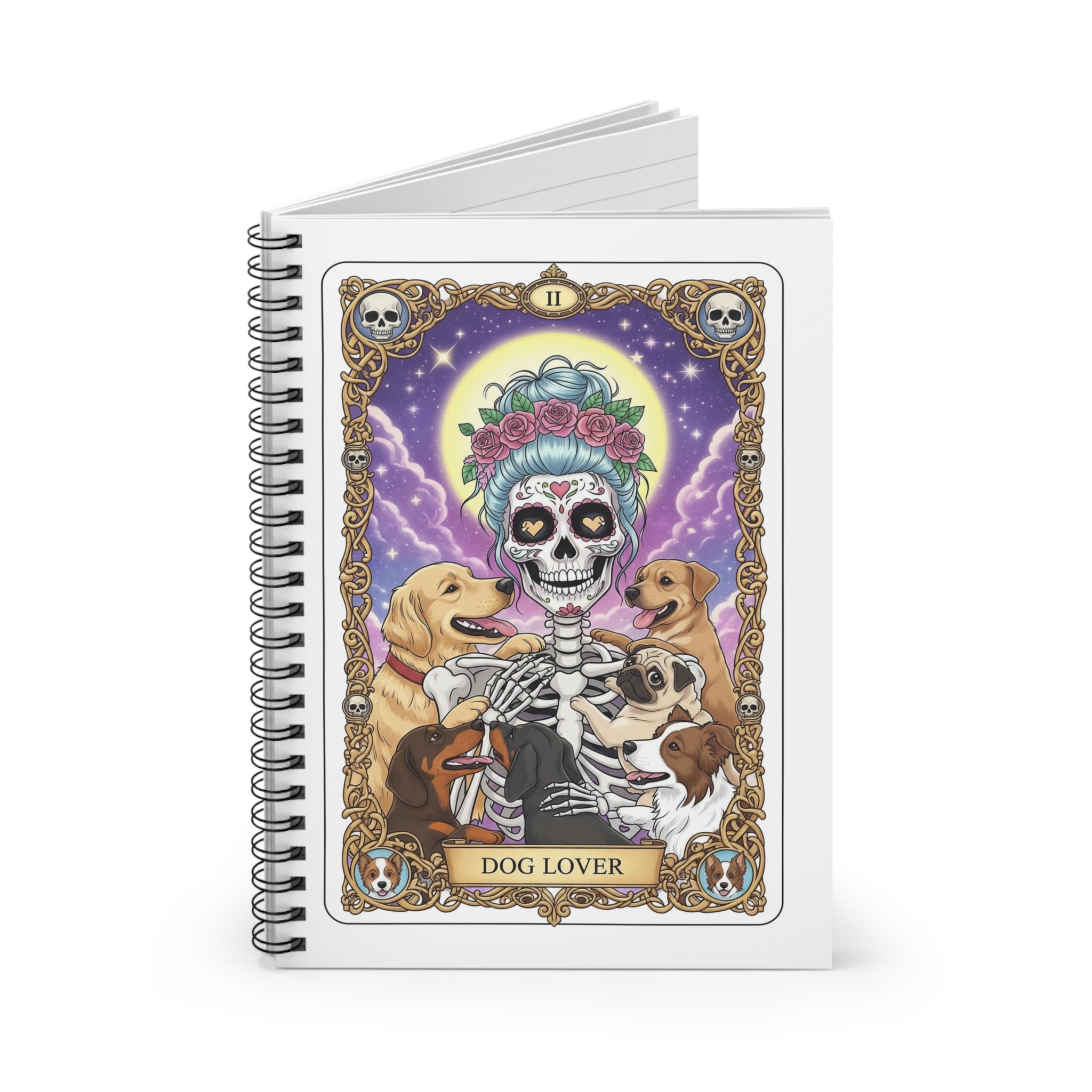 Dog Lover Skeleton Notebook | Spiral Ruled Journal, Cute Skeleton Dog Illustration - Addy Avenue