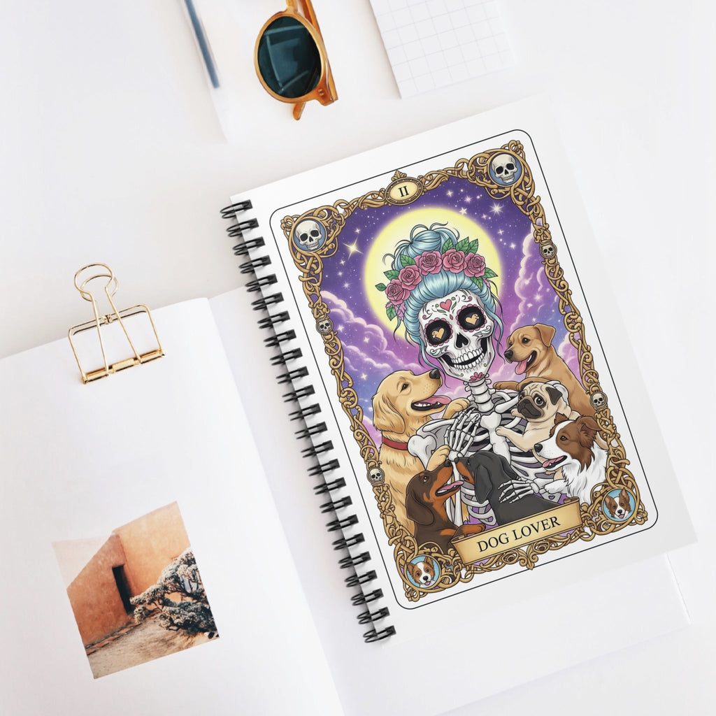 Dog Lover Skeleton Notebook | Spiral Ruled Journal, Cute Skeleton Dog Illustration - Addy Avenue