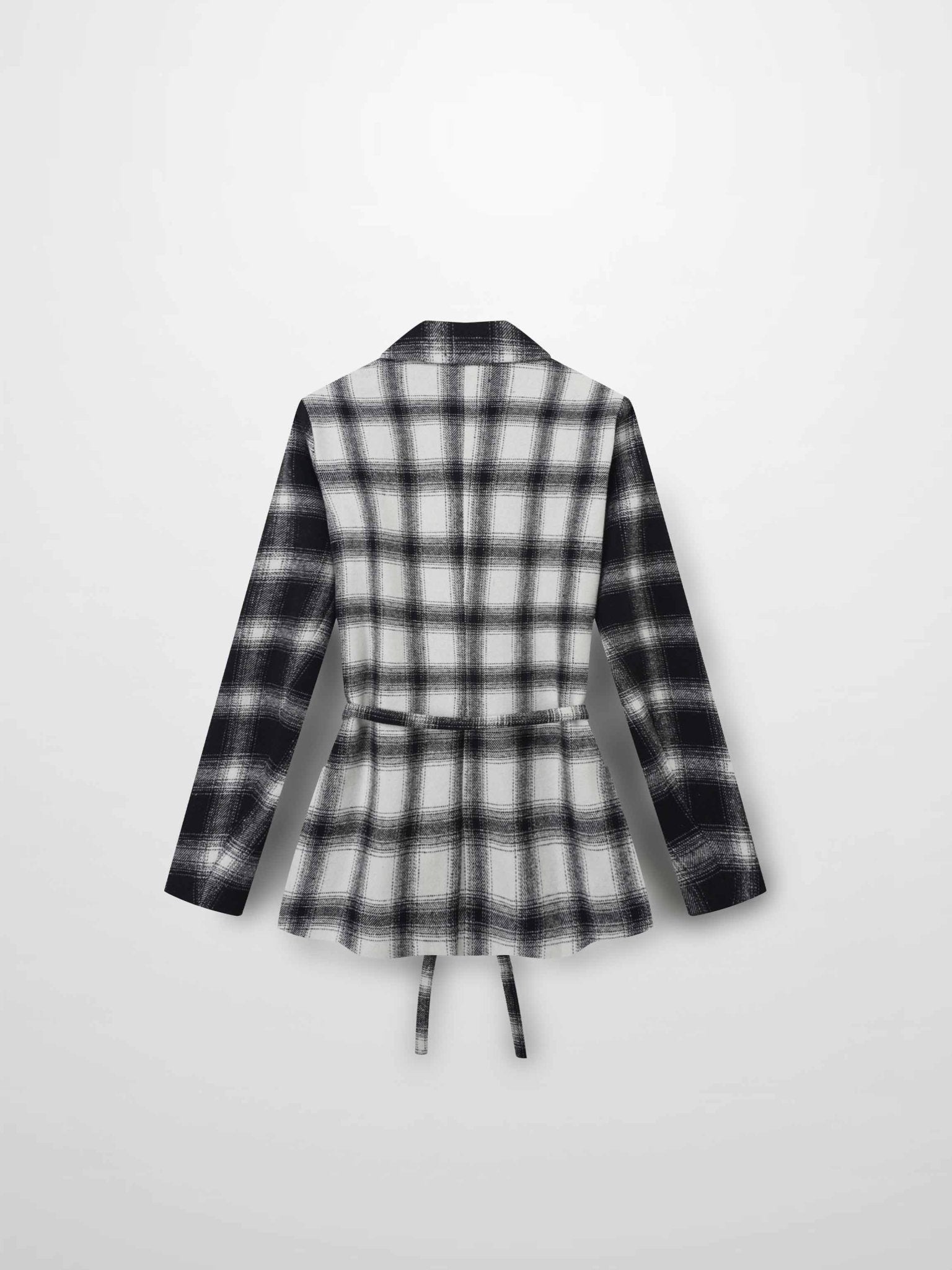 Double Breasted Belted Blazer - Black/White Plaid - Addy Avenue