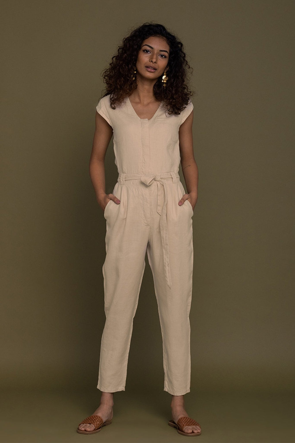 Evening Chai Jumpsuit in Neutral Beige - Addy Avenue