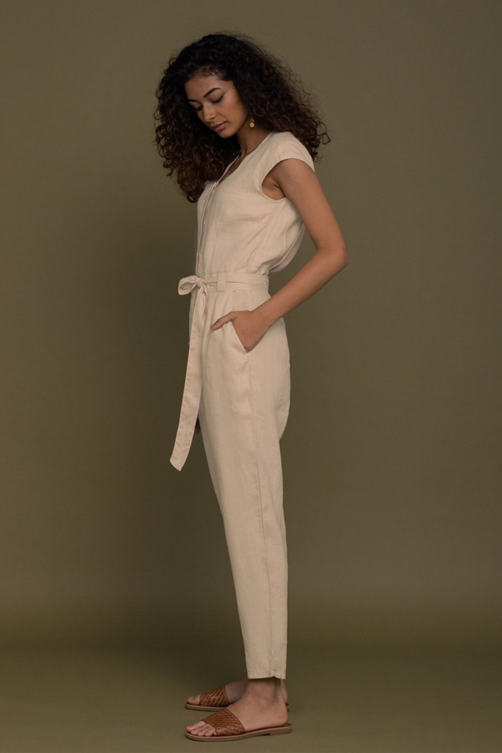 Evening Chai Jumpsuit in Neutral Beige - Addy Avenue