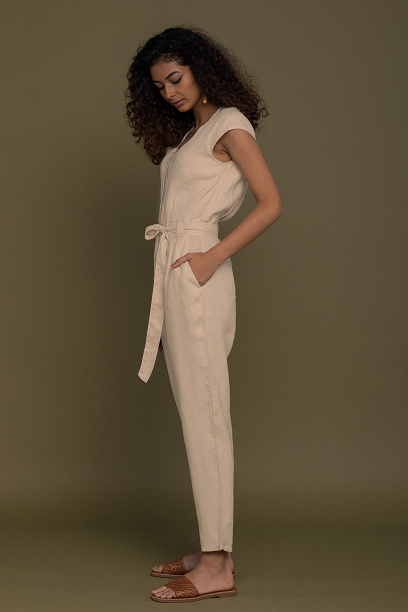 Evening Chai Jumpsuit in Neutral Beige - Addy Avenue