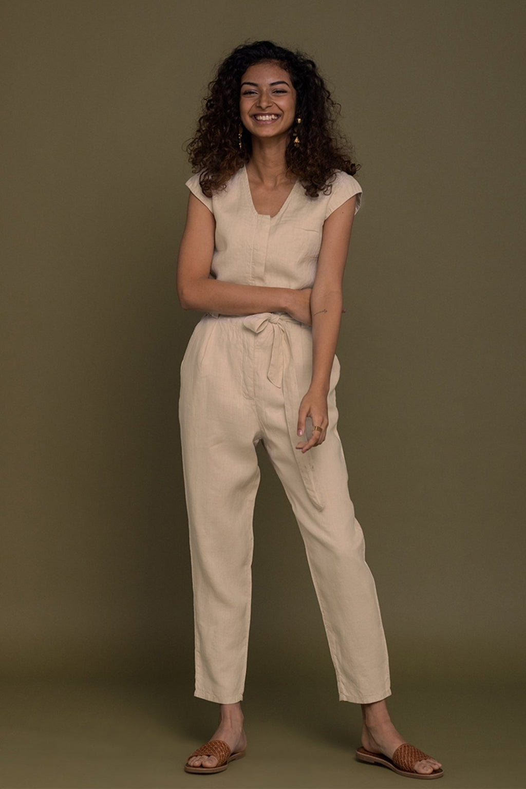 Evening Chai Jumpsuit in Neutral Beige - Addy Avenue