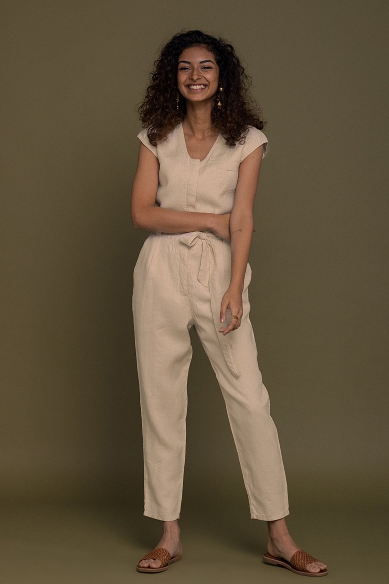 Evening Chai Jumpsuit in Neutral Beige - Addy Avenue