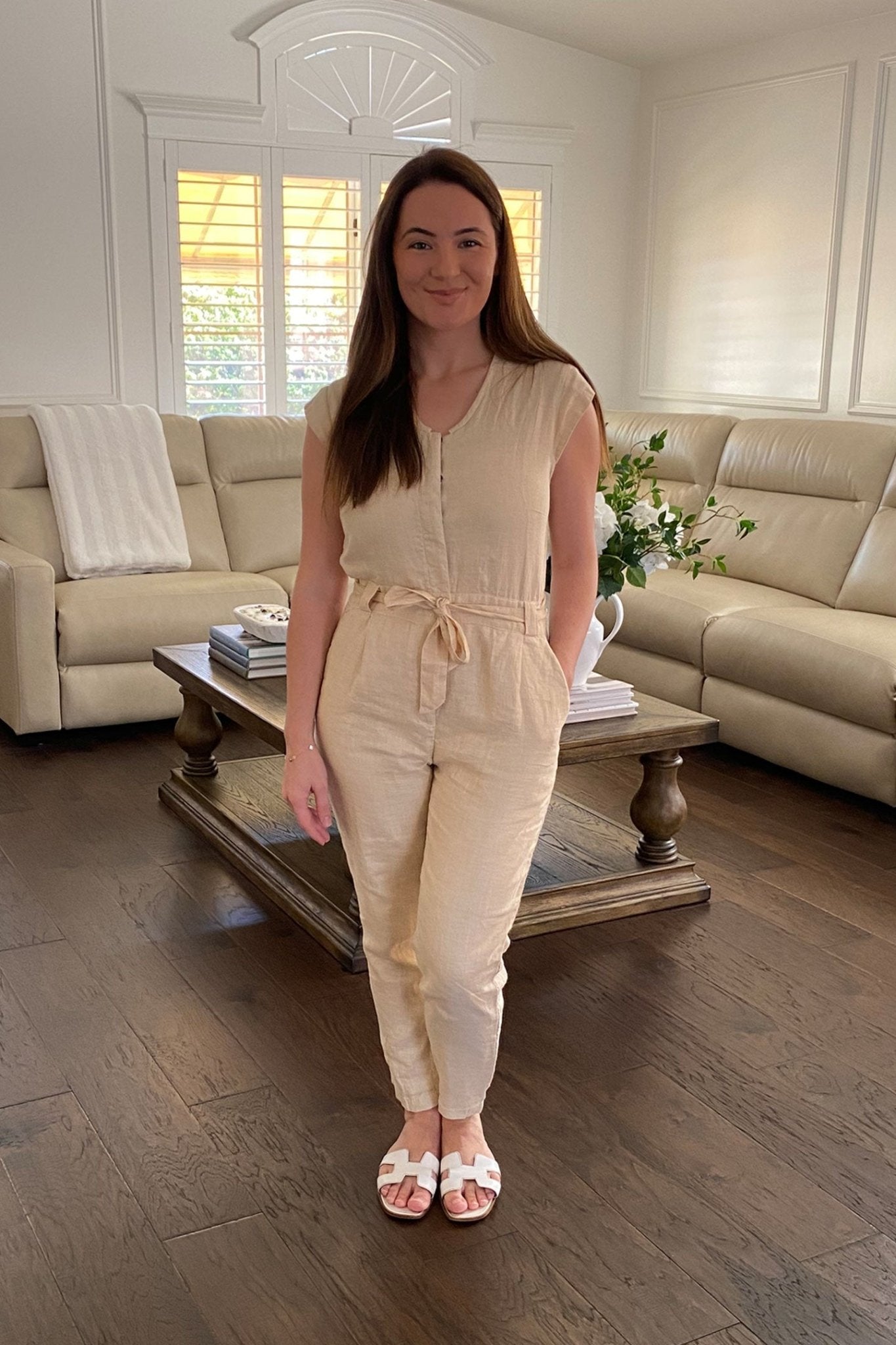 Evening Chai Jumpsuit in Neutral Beige - Addy Avenue