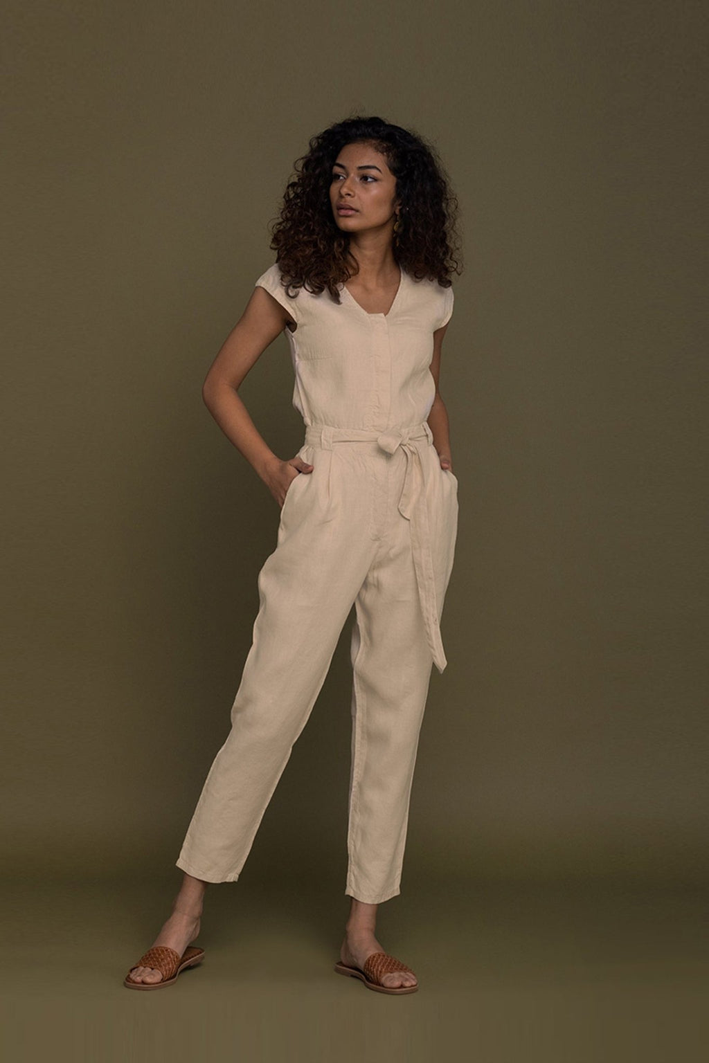 Evening Chai Jumpsuit in Neutral Beige - Addy Avenue