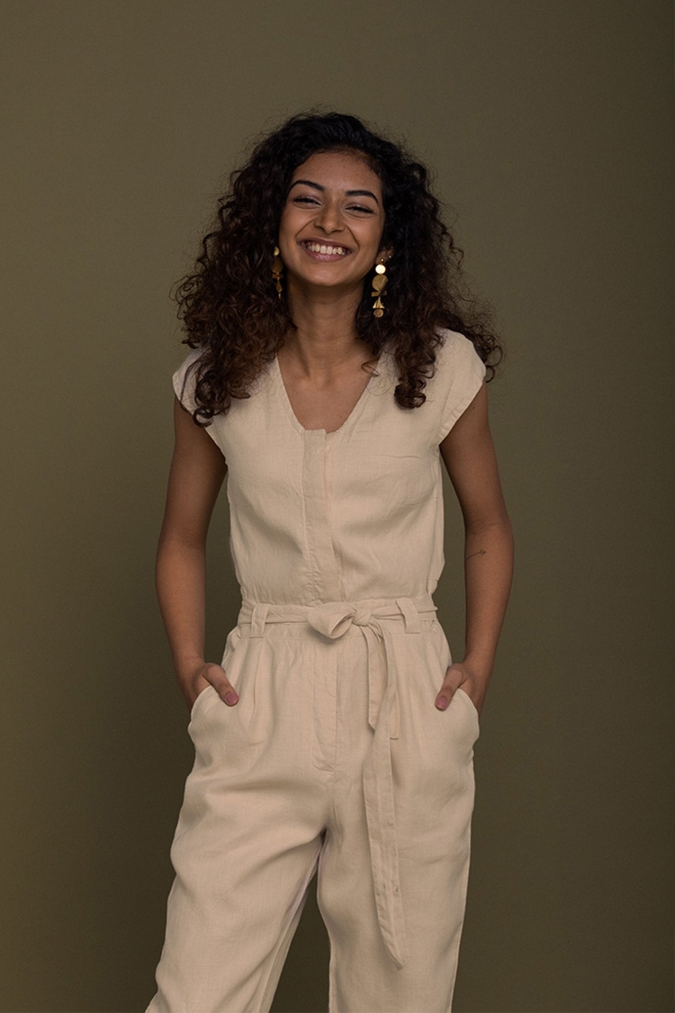 Evening Chai Jumpsuit in Neutral Beige - Addy Avenue