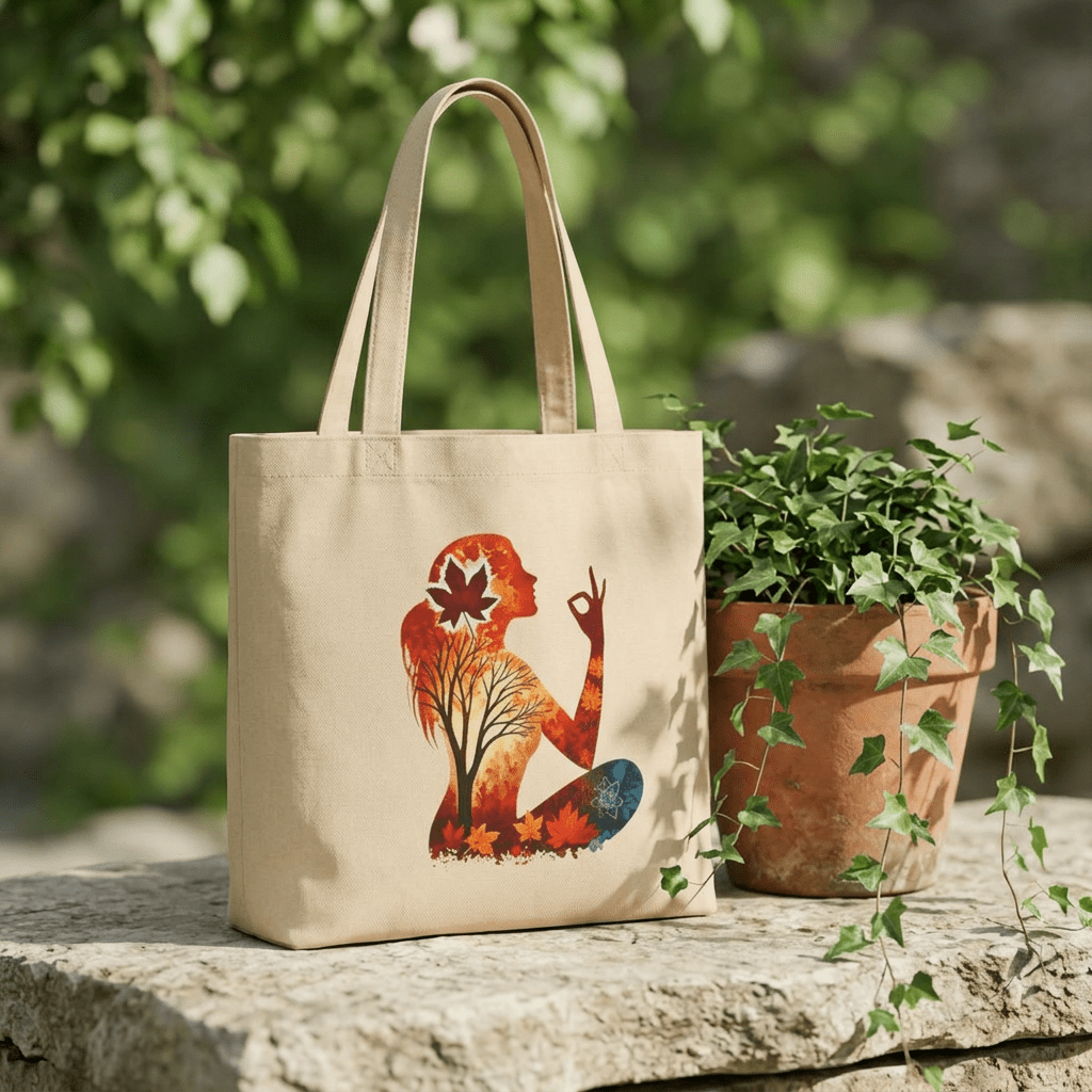 Fall Inspired Yoga Silhouette Eco Tote | Large Canvas Market Bag - Addy Avenue