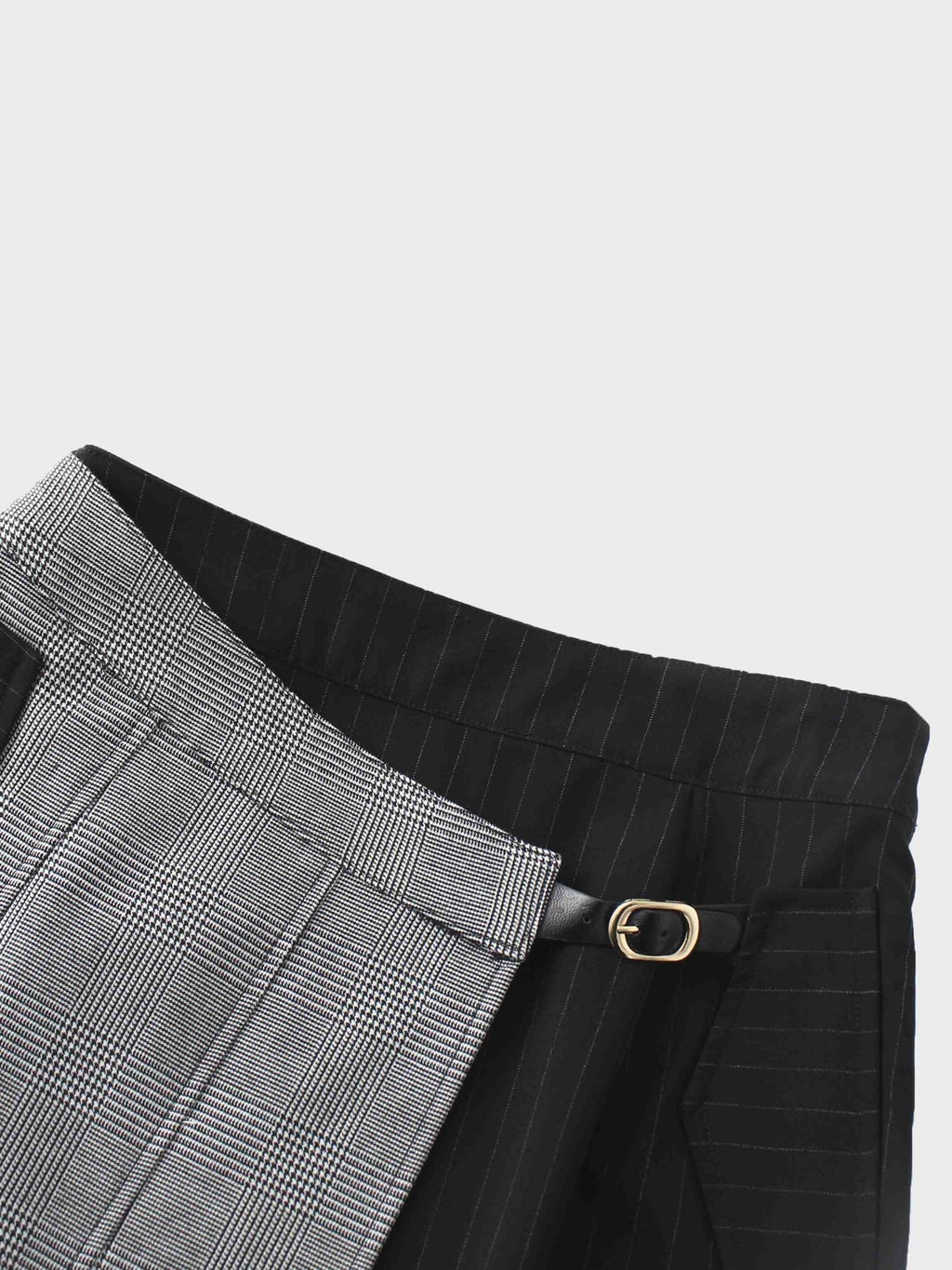 Faux Wrap Pleated Front Buckle Skirt - Pinstripe/Plaid - Addy Avenue