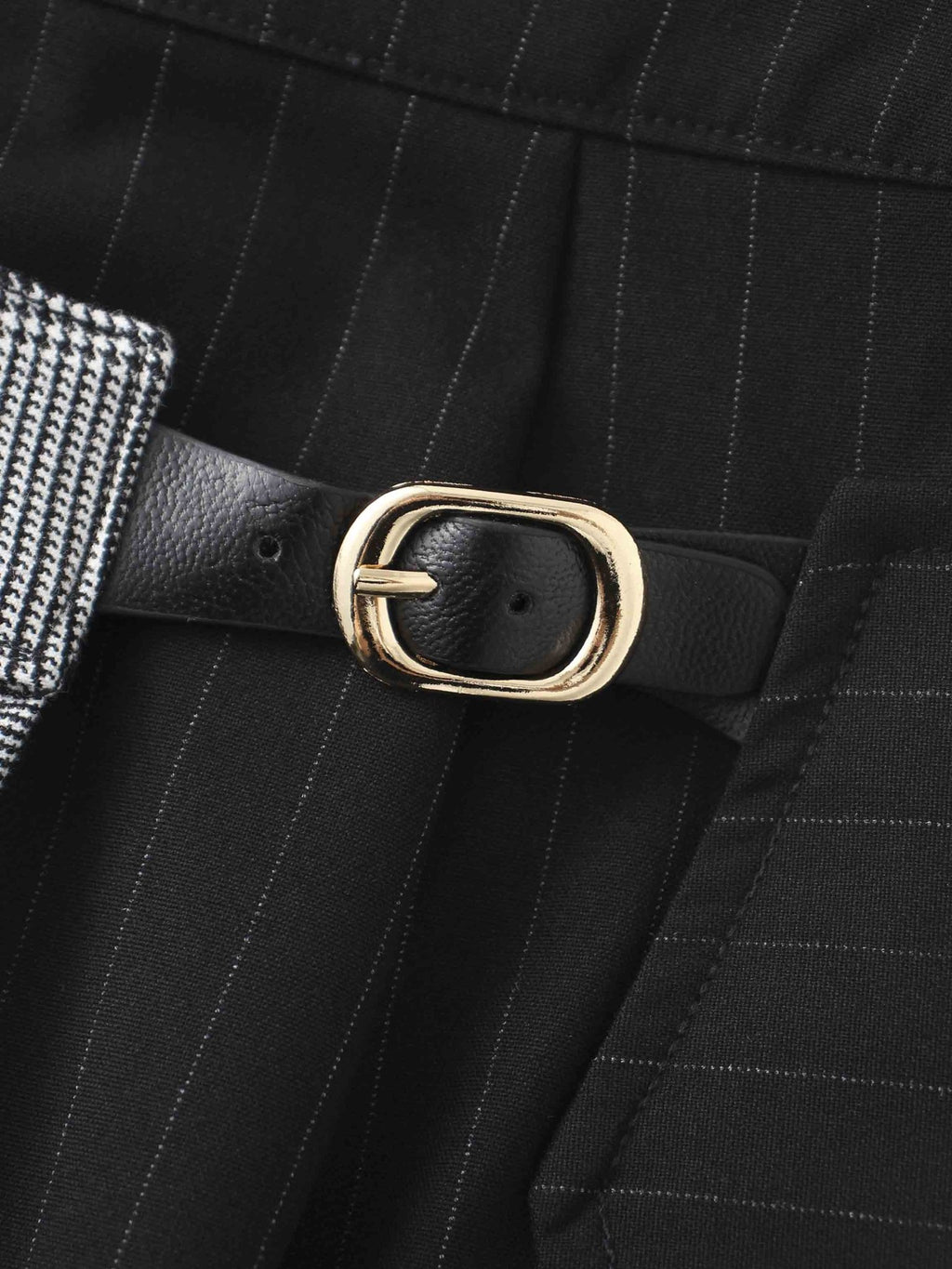 Faux Wrap Pleated Front Buckle Skirt - Pinstripe/Plaid - Addy Avenue