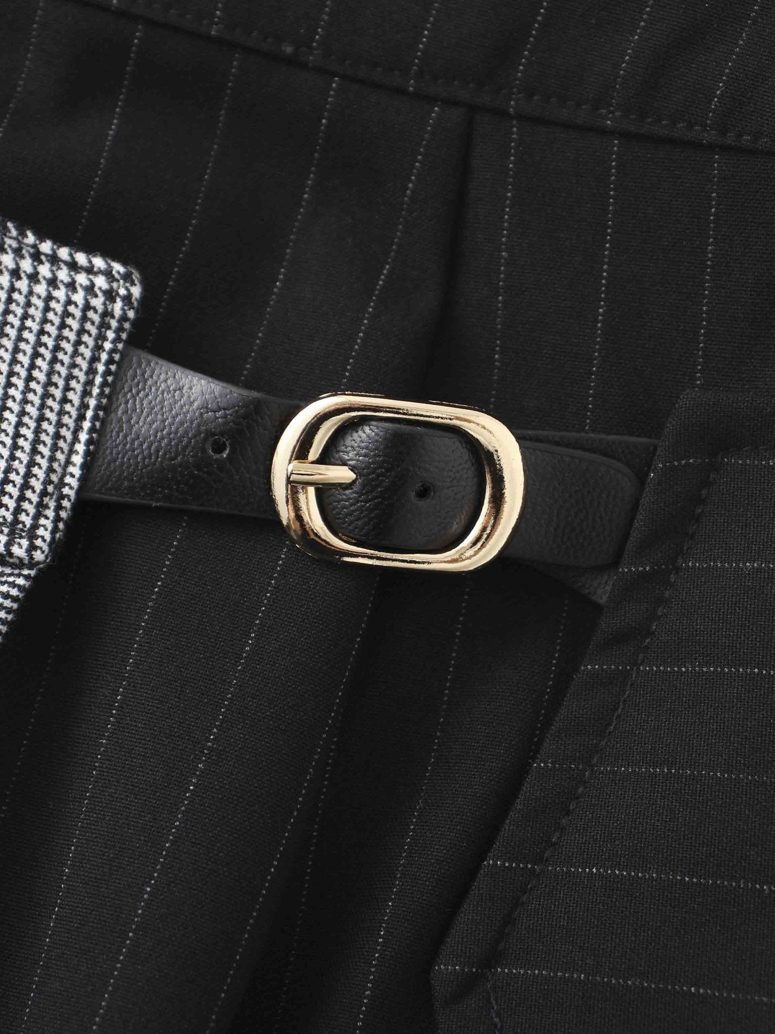 Faux Wrap Pleated Front Buckle Skirt - Pinstripe/Plaid - Addy Avenue