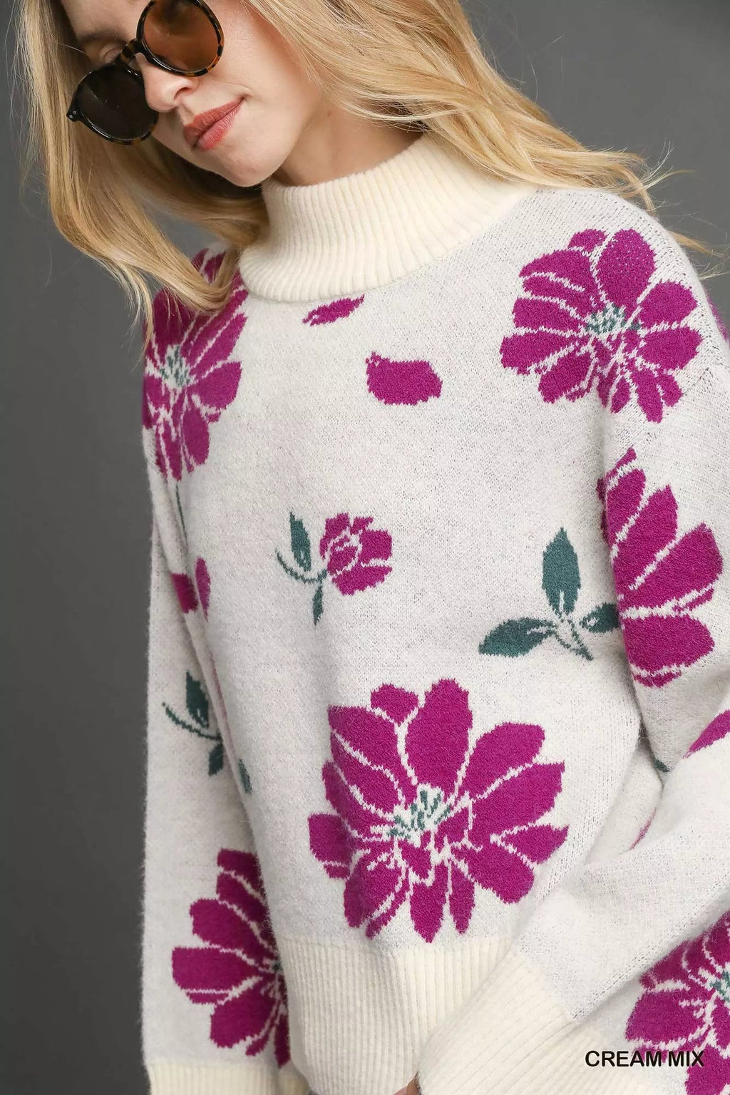 Floral Patterned Mock Neck Sweater - Addy Avenue