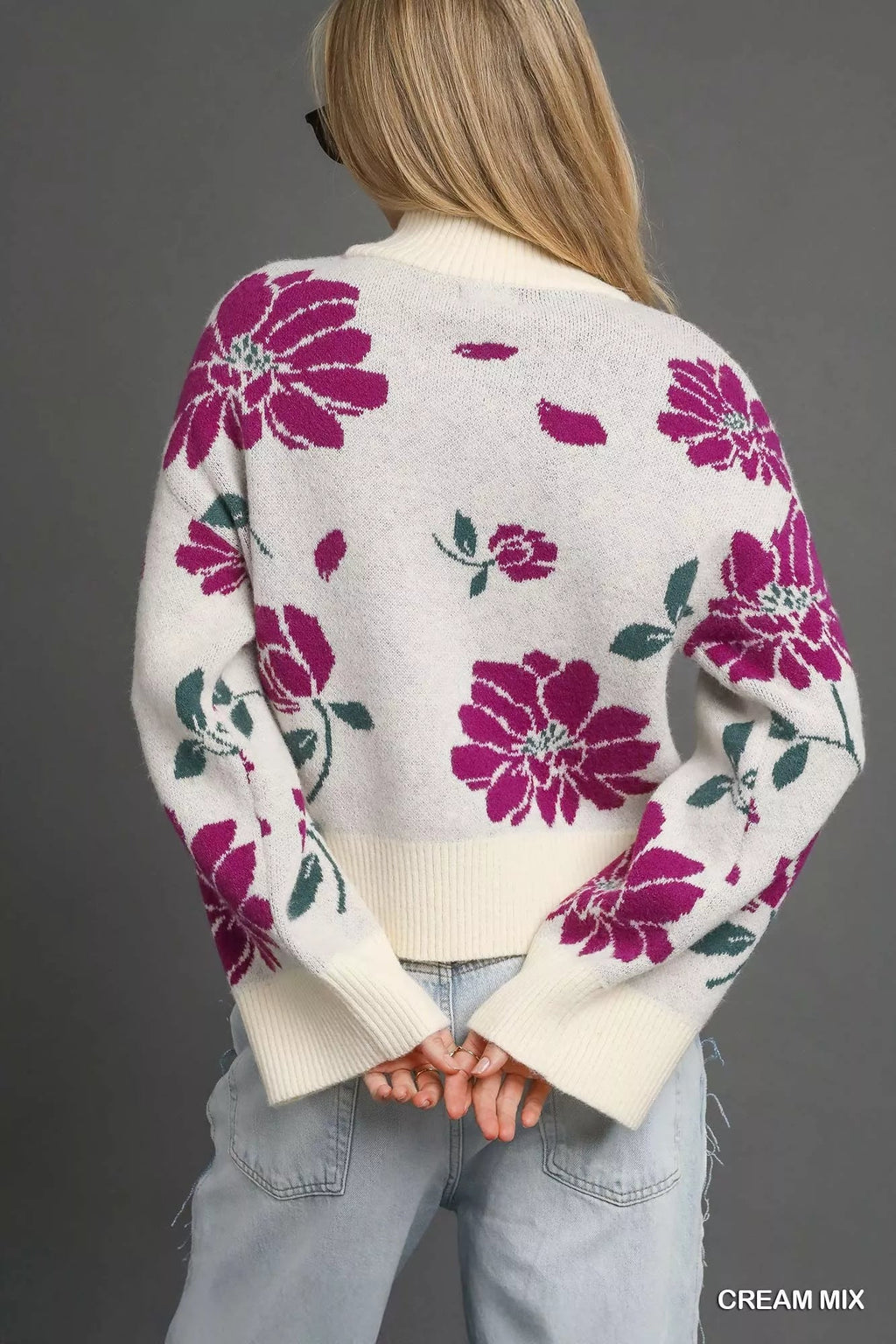 Floral Patterned Mock Neck Sweater - Addy Avenue
