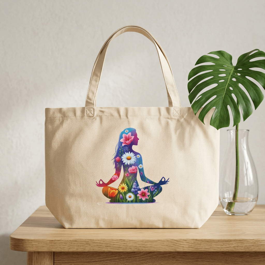 Floral Yoga Silhouette Tote | Eco Canvas Market Bag - Addy Avenue