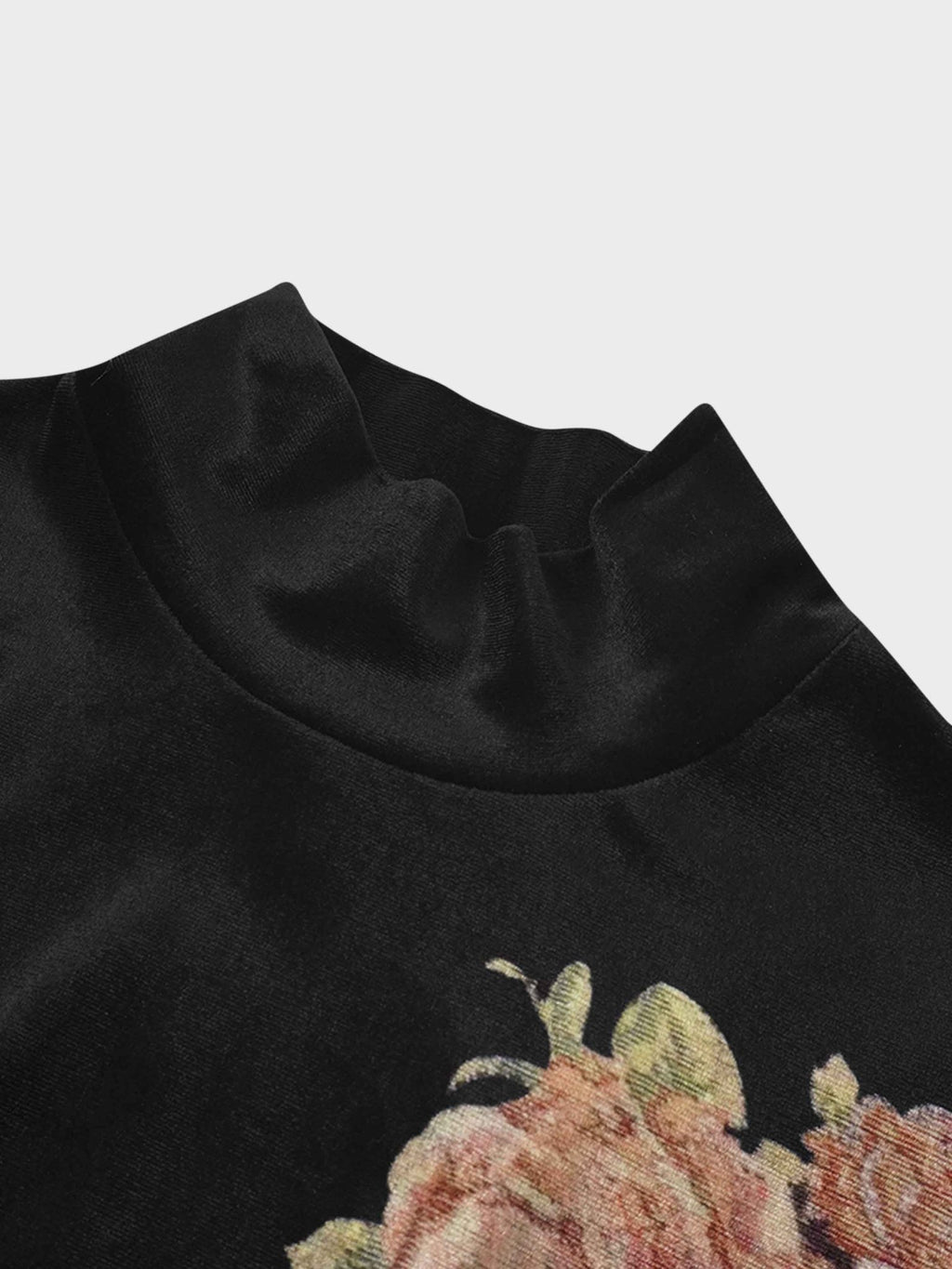 Flower Printed Velour Turtleneck - Black - Addy Avenue