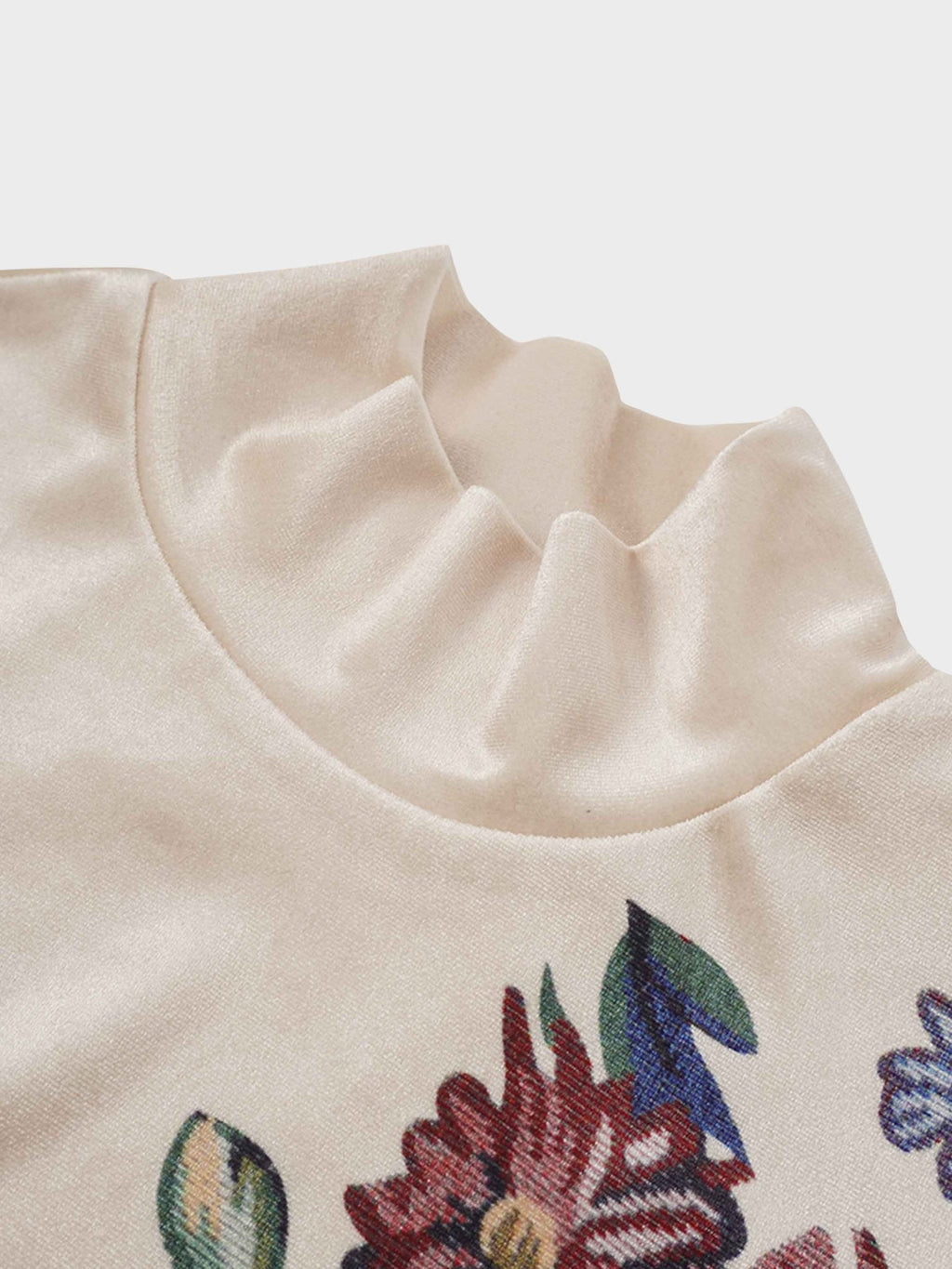 Flower Printed Velour Turtleneck - Cream - Addy Avenue