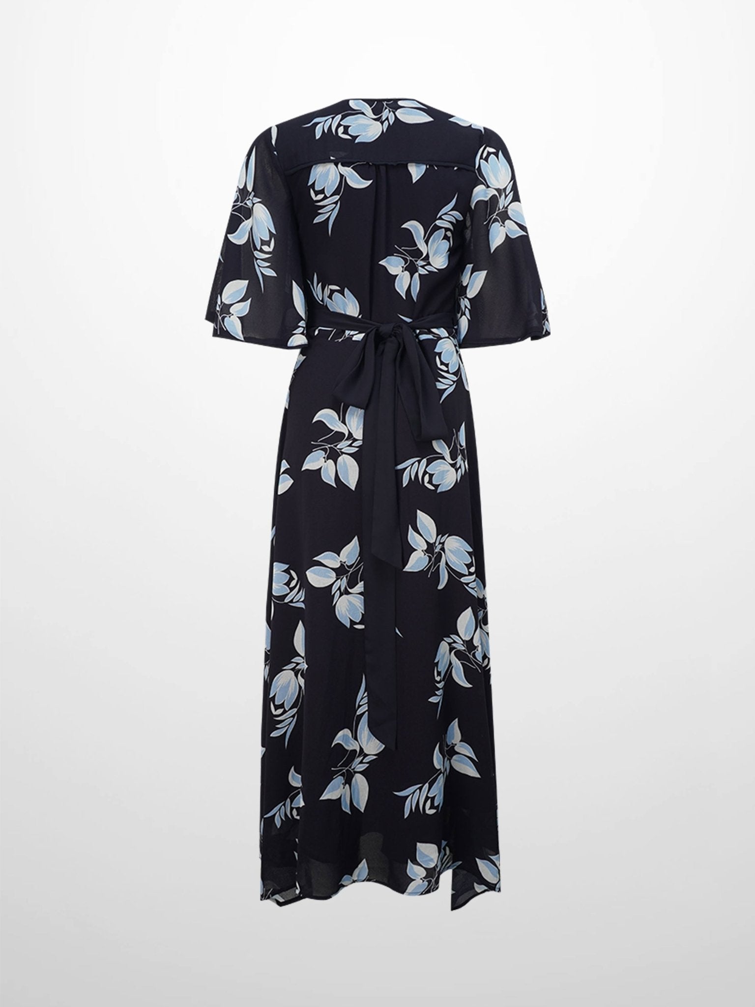 Flutter Sleeve Wrap Dress - Blue Flower - Addy Avenue